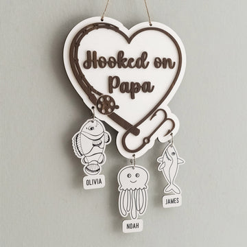 Hooked on Papa Wooden Wall Decor for Fathers Day Gift Y84