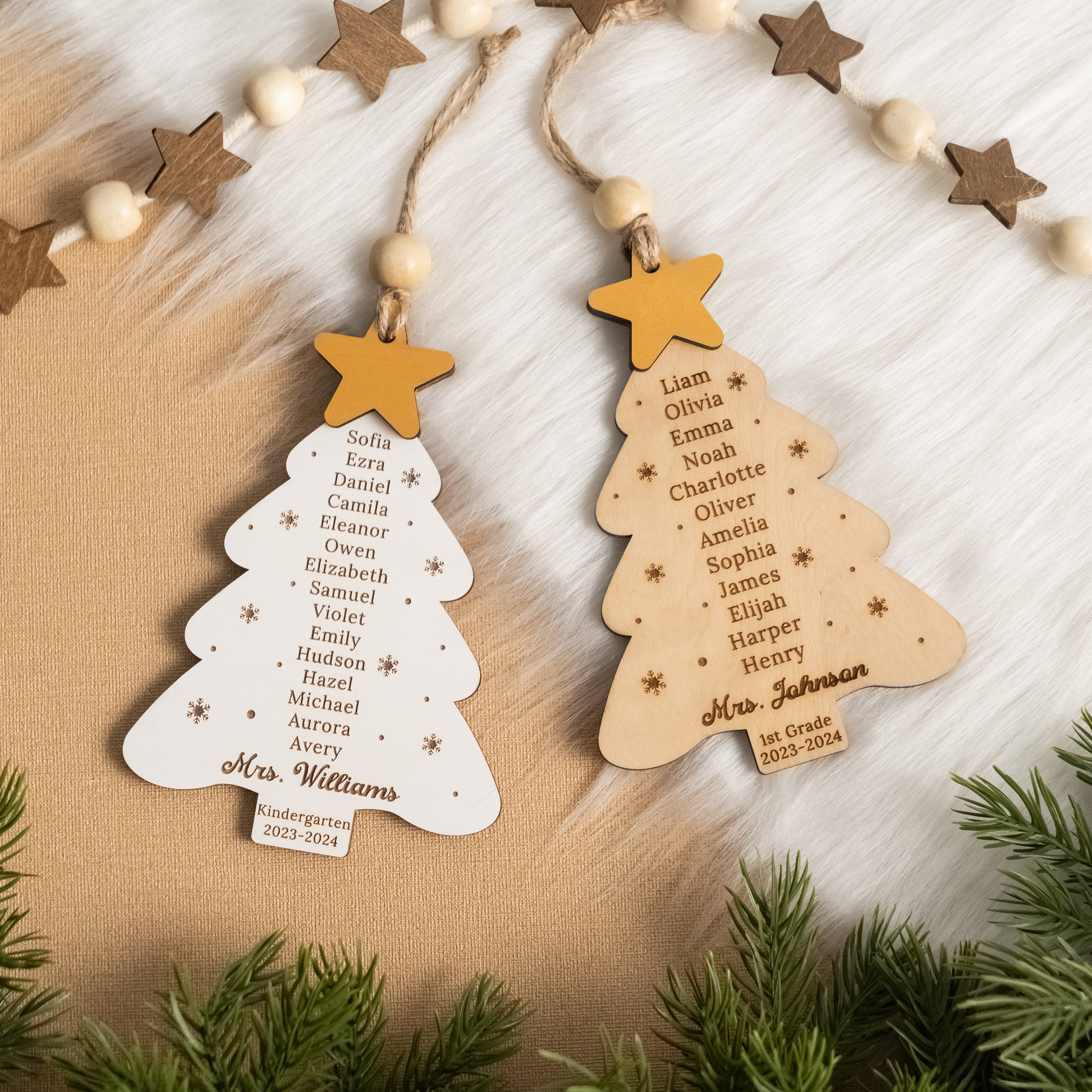 Wooden Personalized Teacher Christmas Tree Ornament for End of Year Teacher Gift and Custom Teacher Ornament R76