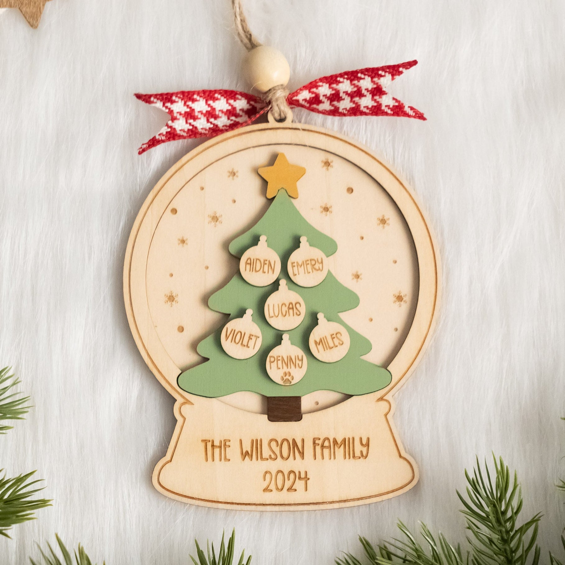 Wooden Family Christmas Tree Ornament Wood for Family Decor R71