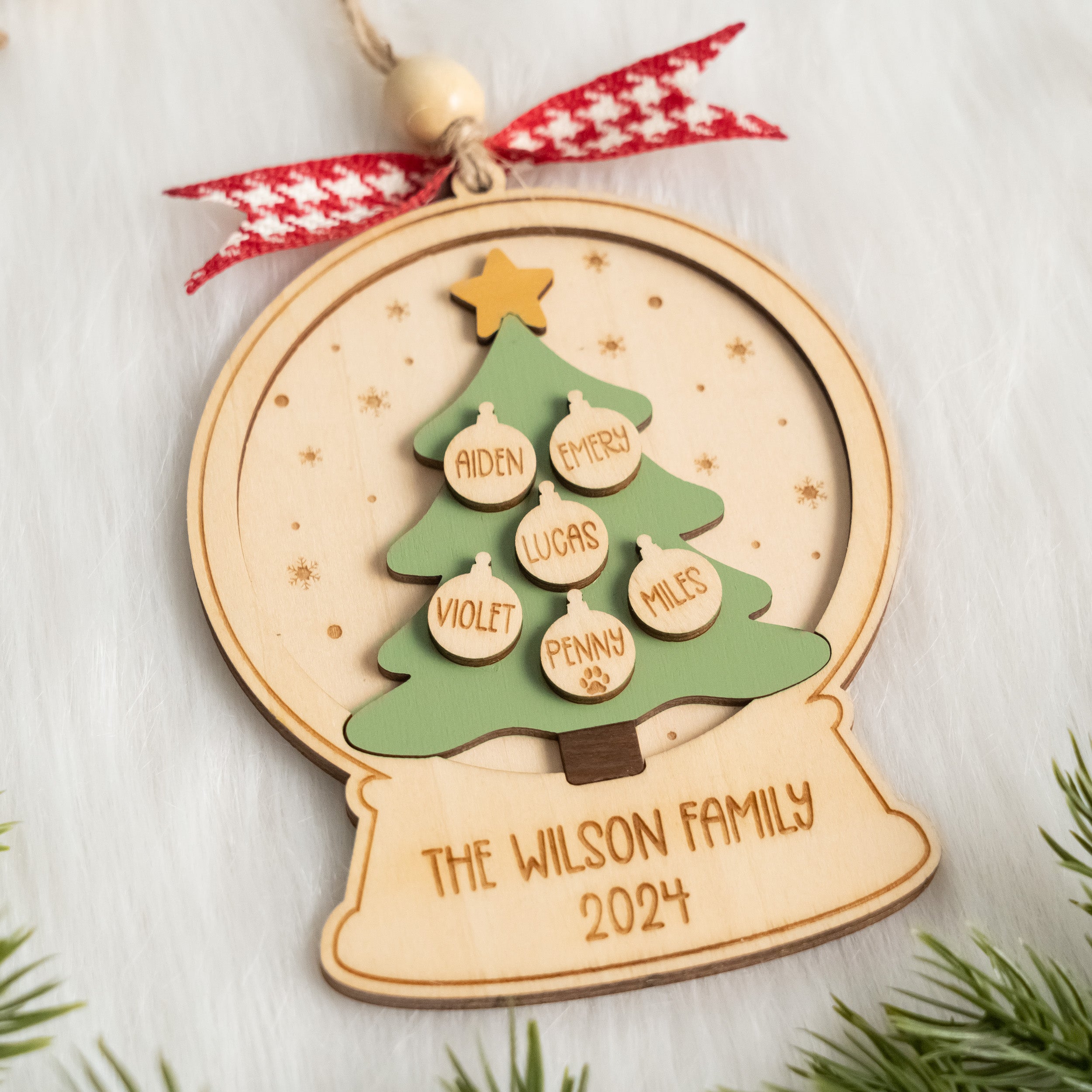 Wooden Family Christmas Tree Ornament Wood for Family Decor R71