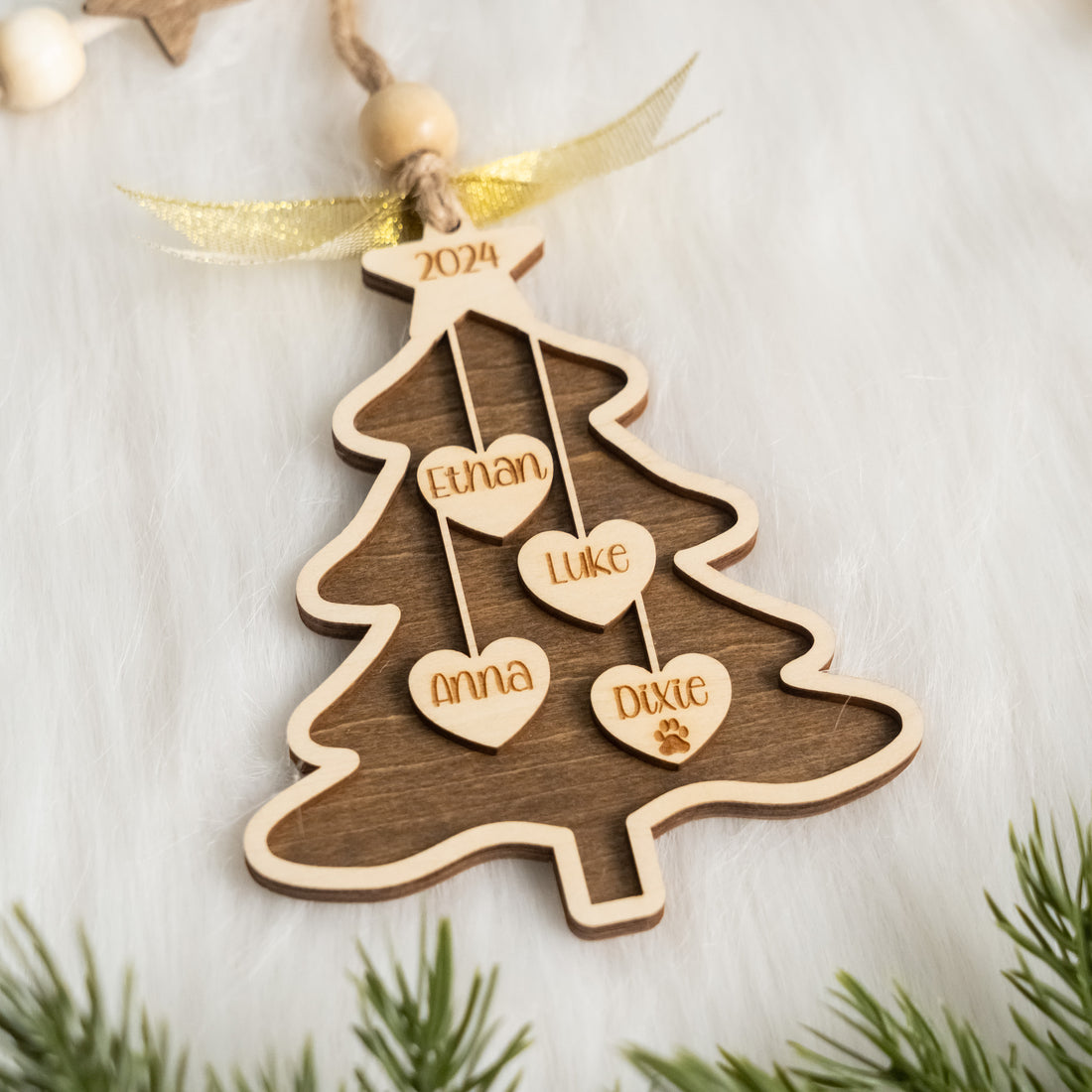 Wooden Family Christmas Tree Ornament Custom for Family Christmas Ornament and Engraved Wooden Ornament R70