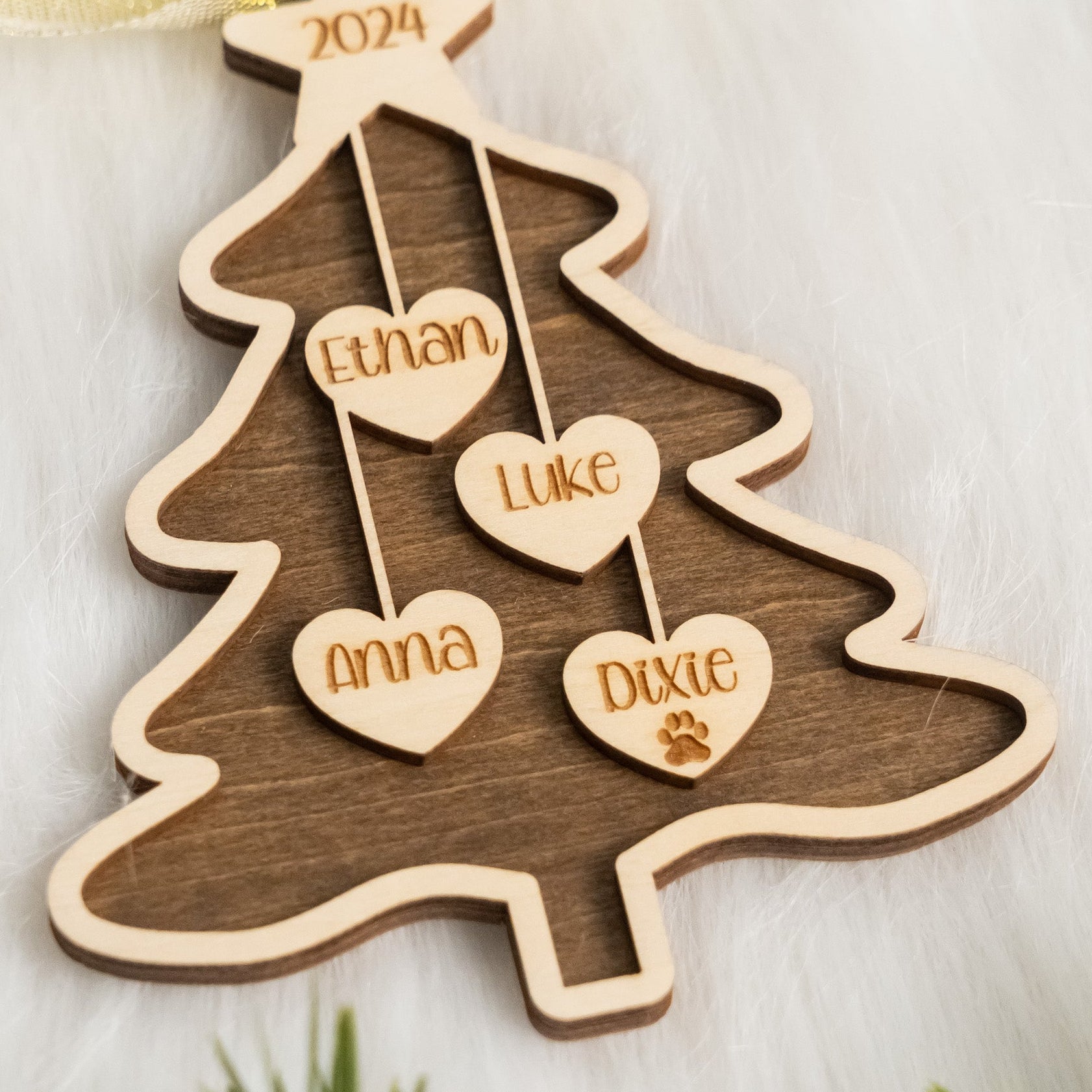 Wooden Family Christmas Tree Ornament Custom for Family Christmas Ornament and Engraved Wooden Ornament R70