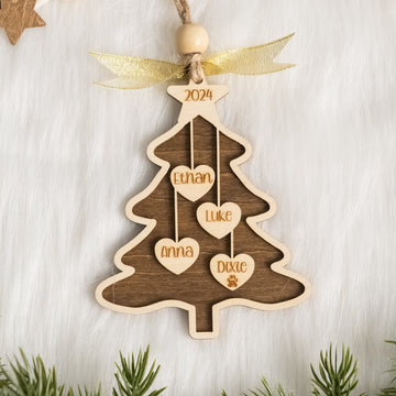 Wooden Family Christmas Tree Ornament Custom for Family Christmas Ornament and Engraved Wooden Ornament R70