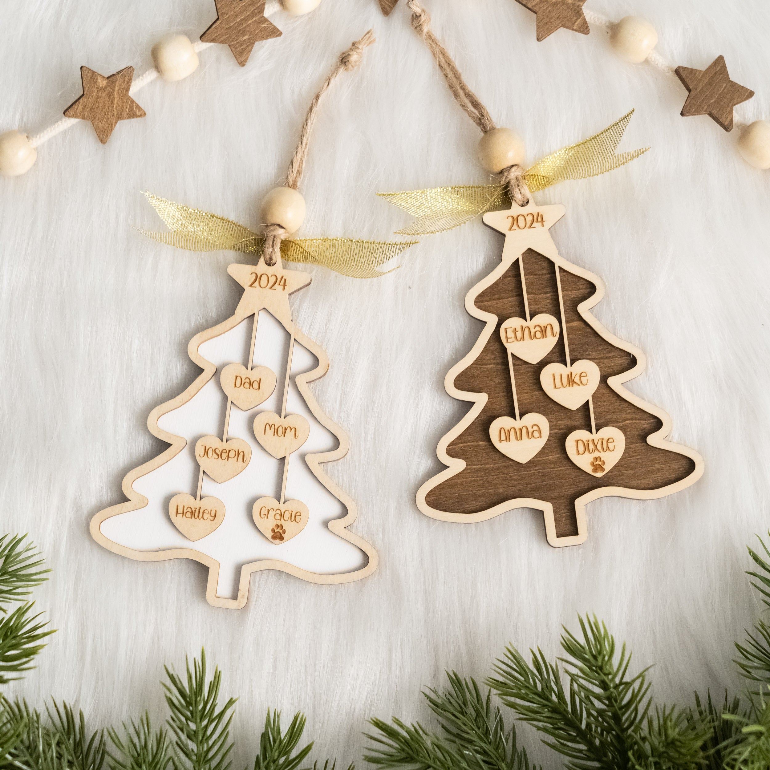 Wooden Family Christmas Tree Ornament Custom for Personalized Christmas Tree Ornament and Engraved Wooden Ornament R70
