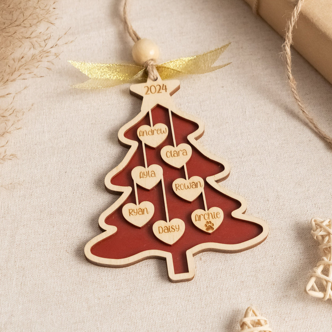 Wooden Family Christmas Tree Ornament Custom for Personalized Family Christmas Ornament and Engraved Wooden Family Ornament R70
