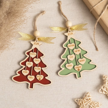Wooden Family Christmas Tree Ornament Custom for Personalized Christmas Tree Ornament and Engraved Wooden Ornament R70