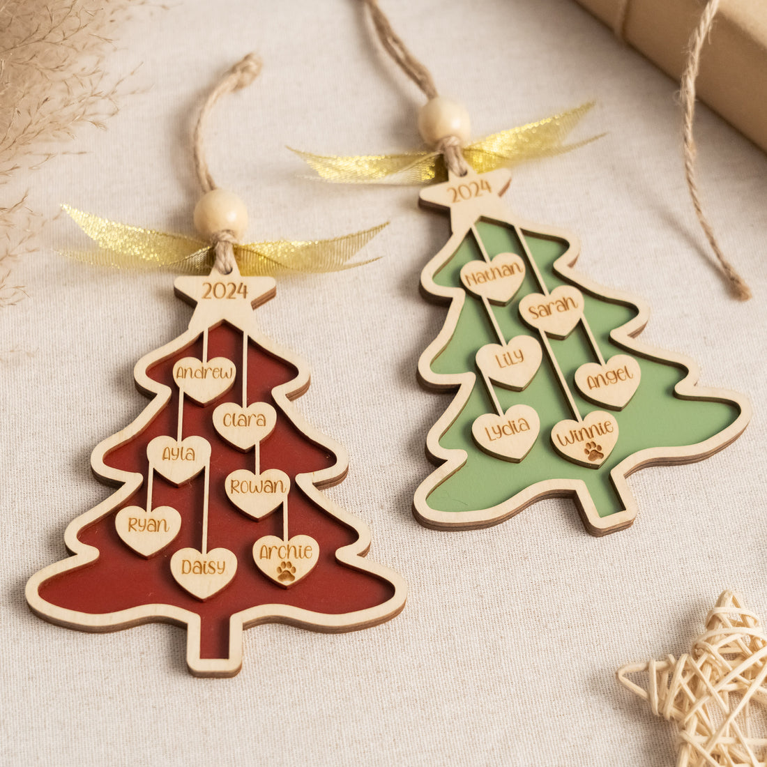 Wooden Family Christmas Tree Ornament Custom for Personalized Christmas Tree Ornament and Engraved Wooden Ornament R70