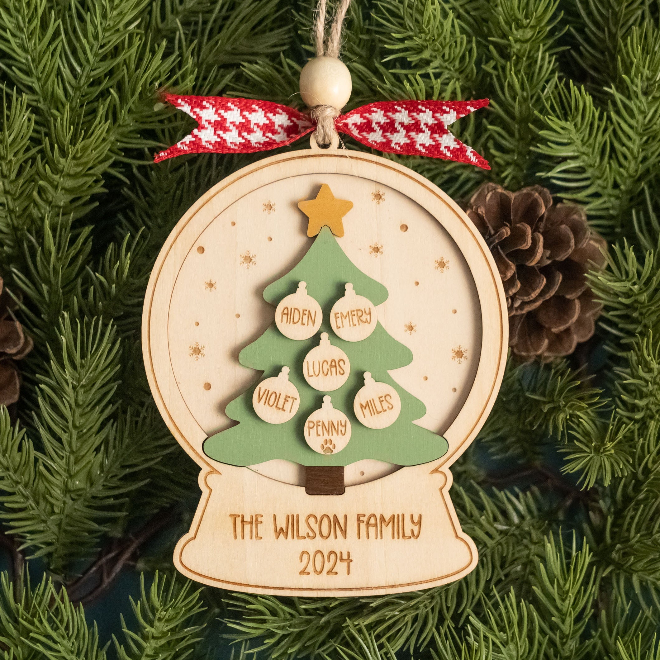 Wooden Family Christmas Tree Ornament Wood for Family Christmas Decor R71