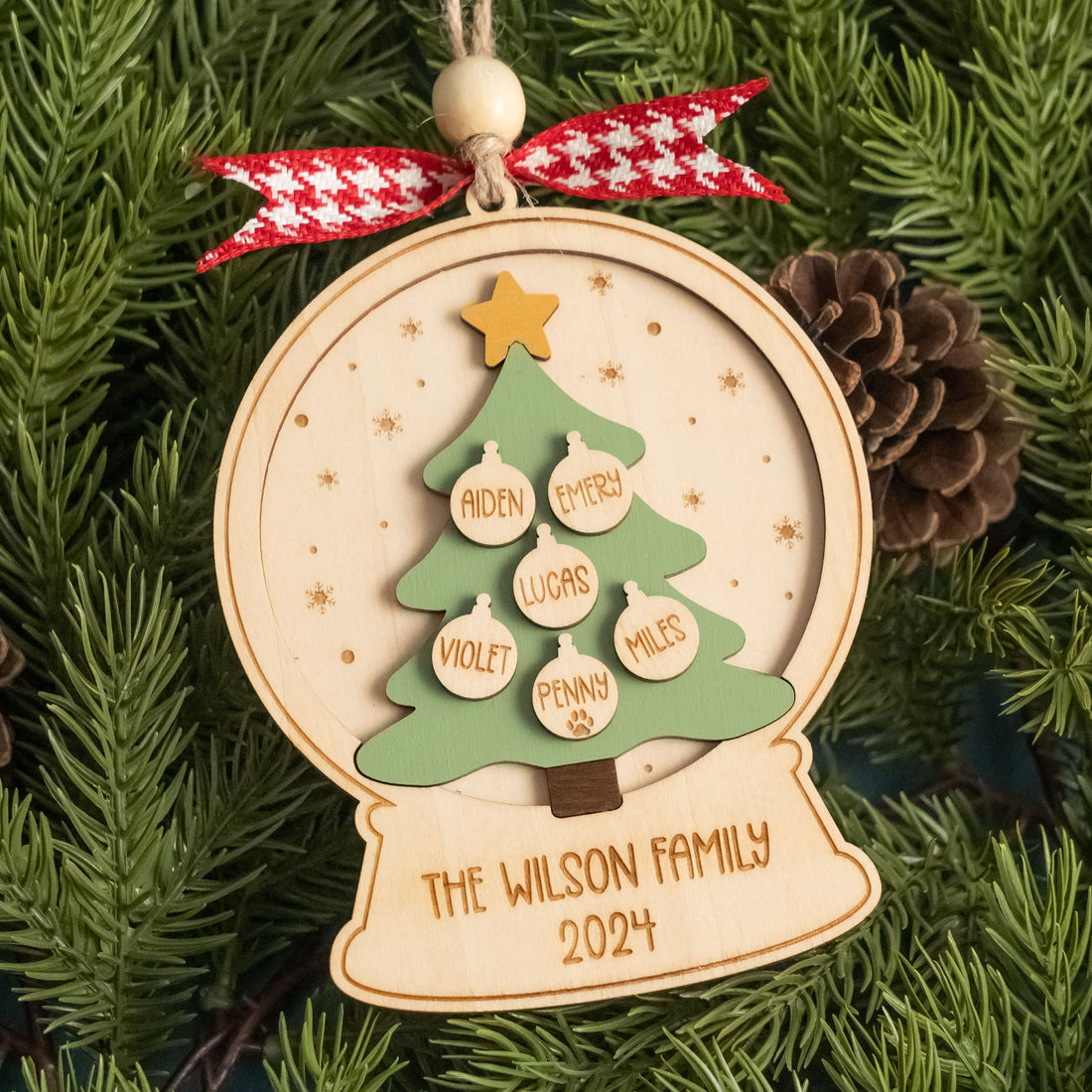 Wooden Family Christmas Tree Ornament Wood for Family Christmas Decor R71