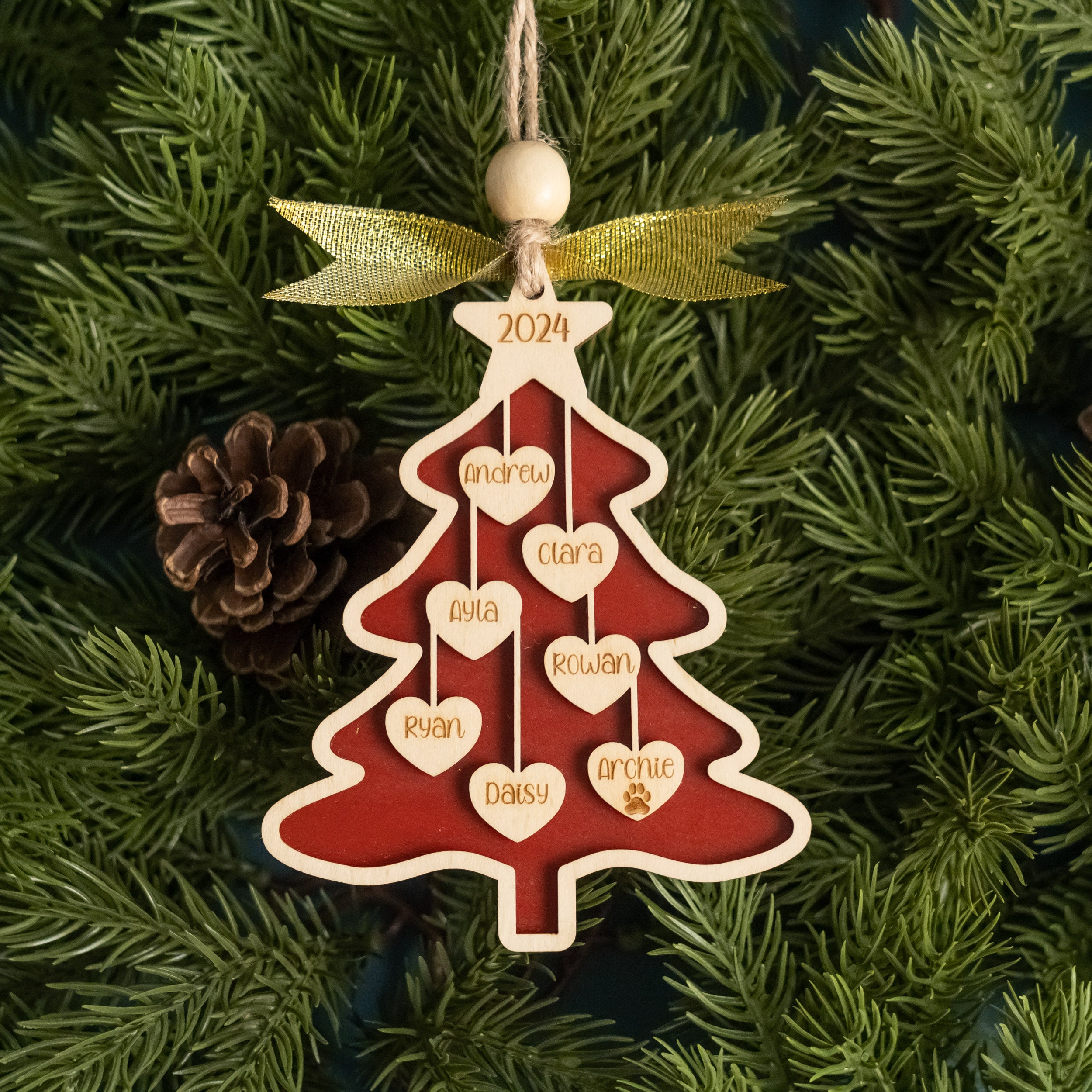 Wooden Family Christmas Tree Ornament Custom for Family Christmas Ornament and Engraved Wooden Ornament R70