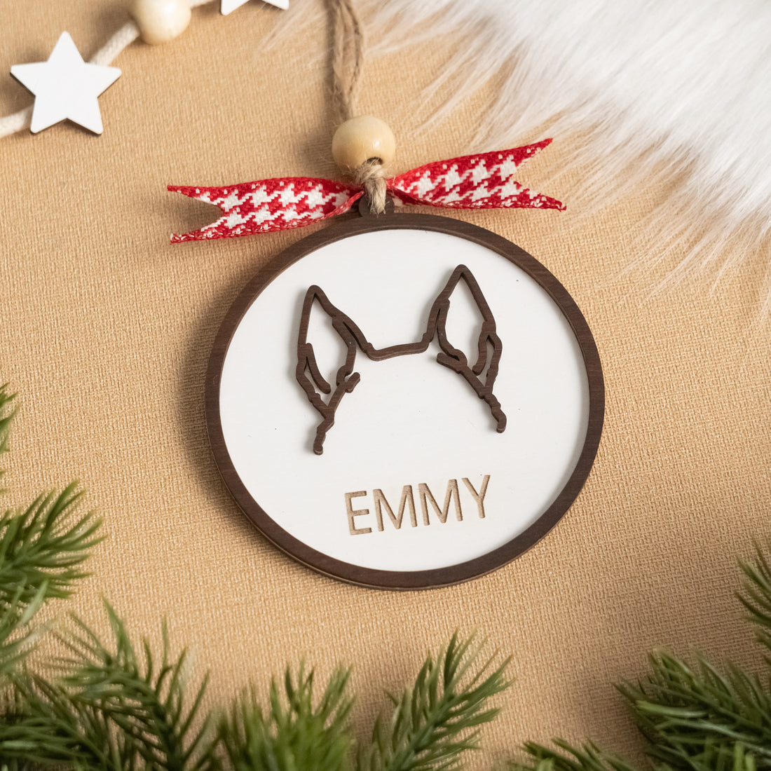 Personalized Dog Ear Ornament Wood for Pet Memorial Gift R66