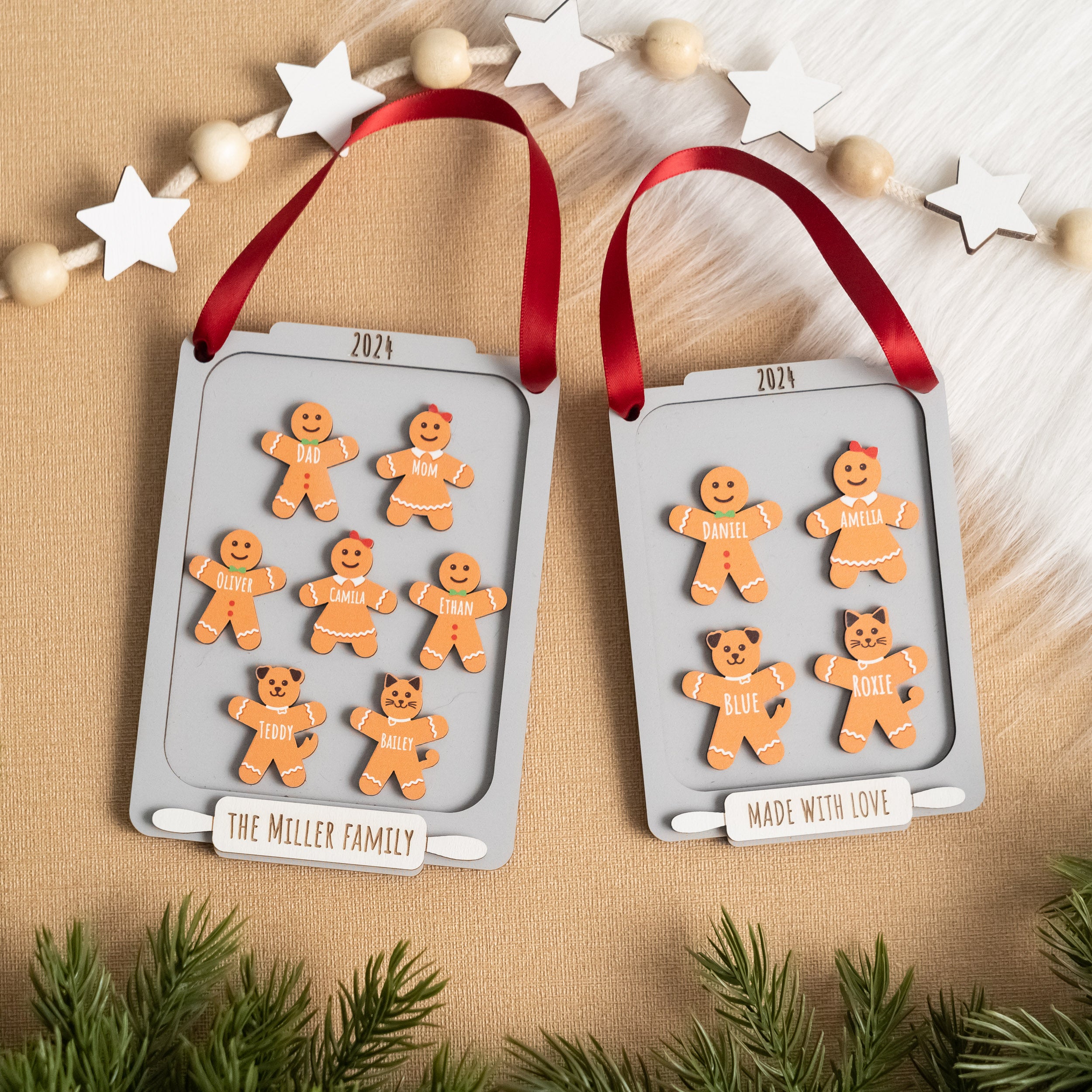Wooden Gingerbread Family Christmas Ornament for Tree R77