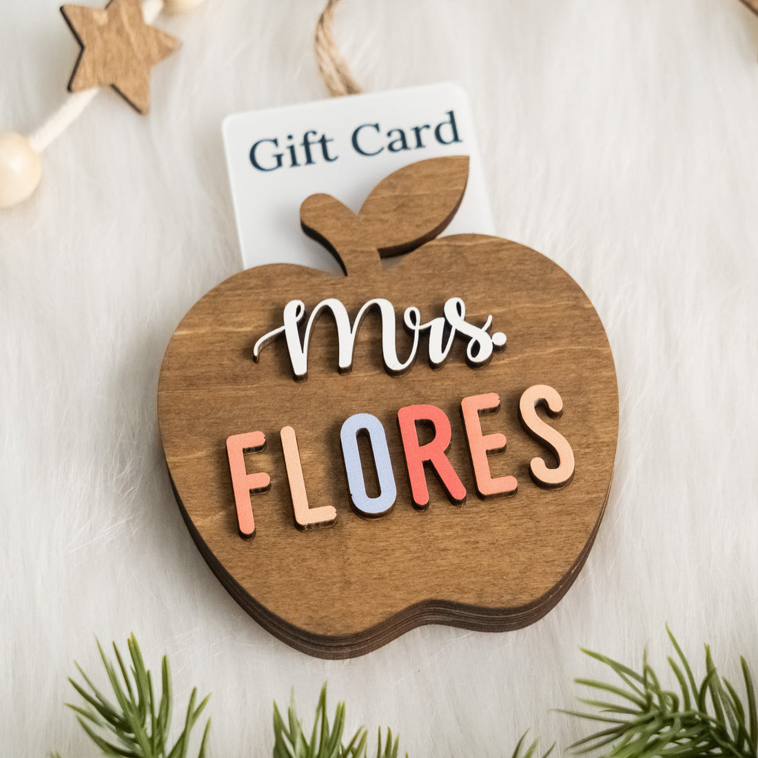 Teacher Gift Card Holder Wood for Teacher Gift and Apple Ornament R78
