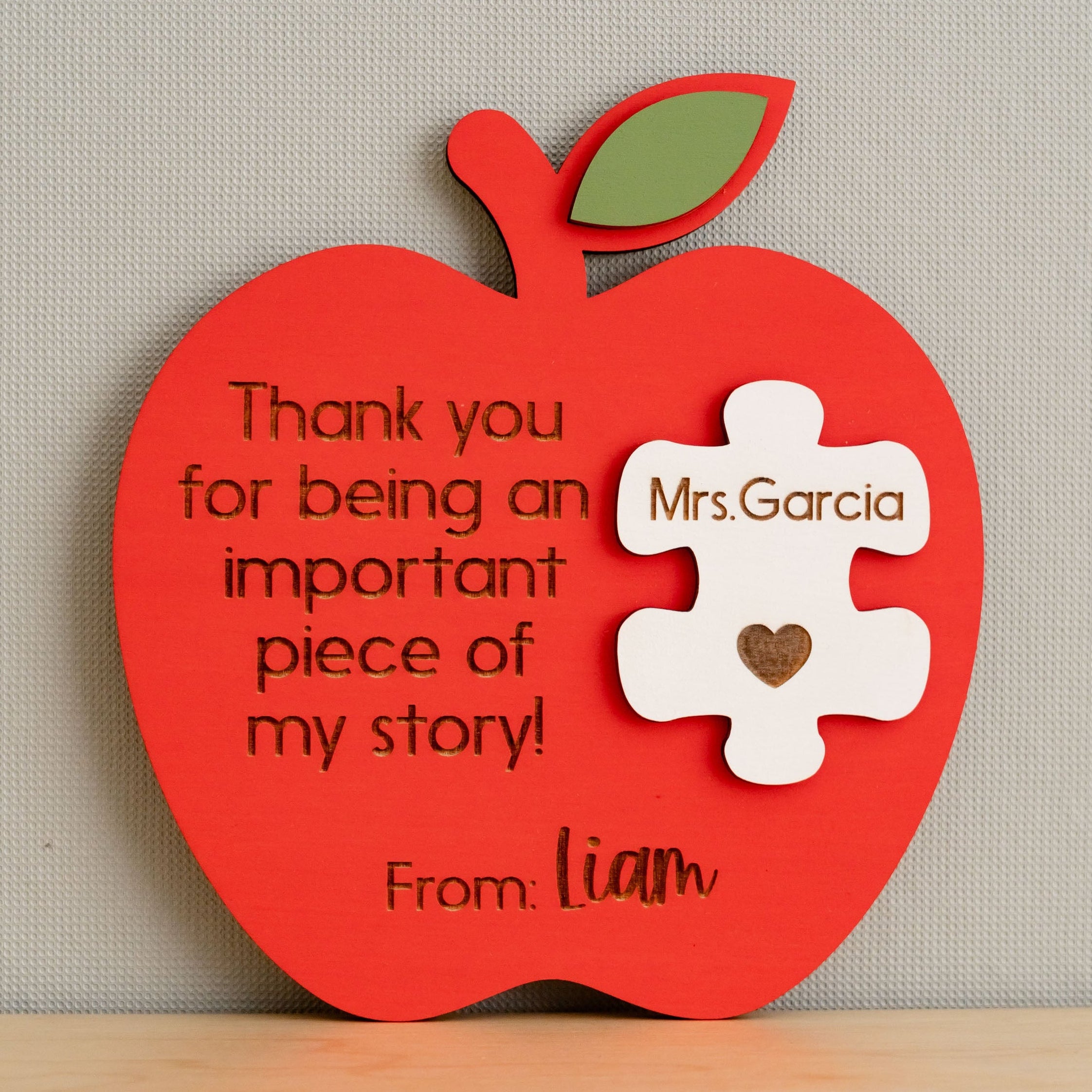 Handcrafted Personalized Wooden Teacher's Apple Desk Ornament J88
