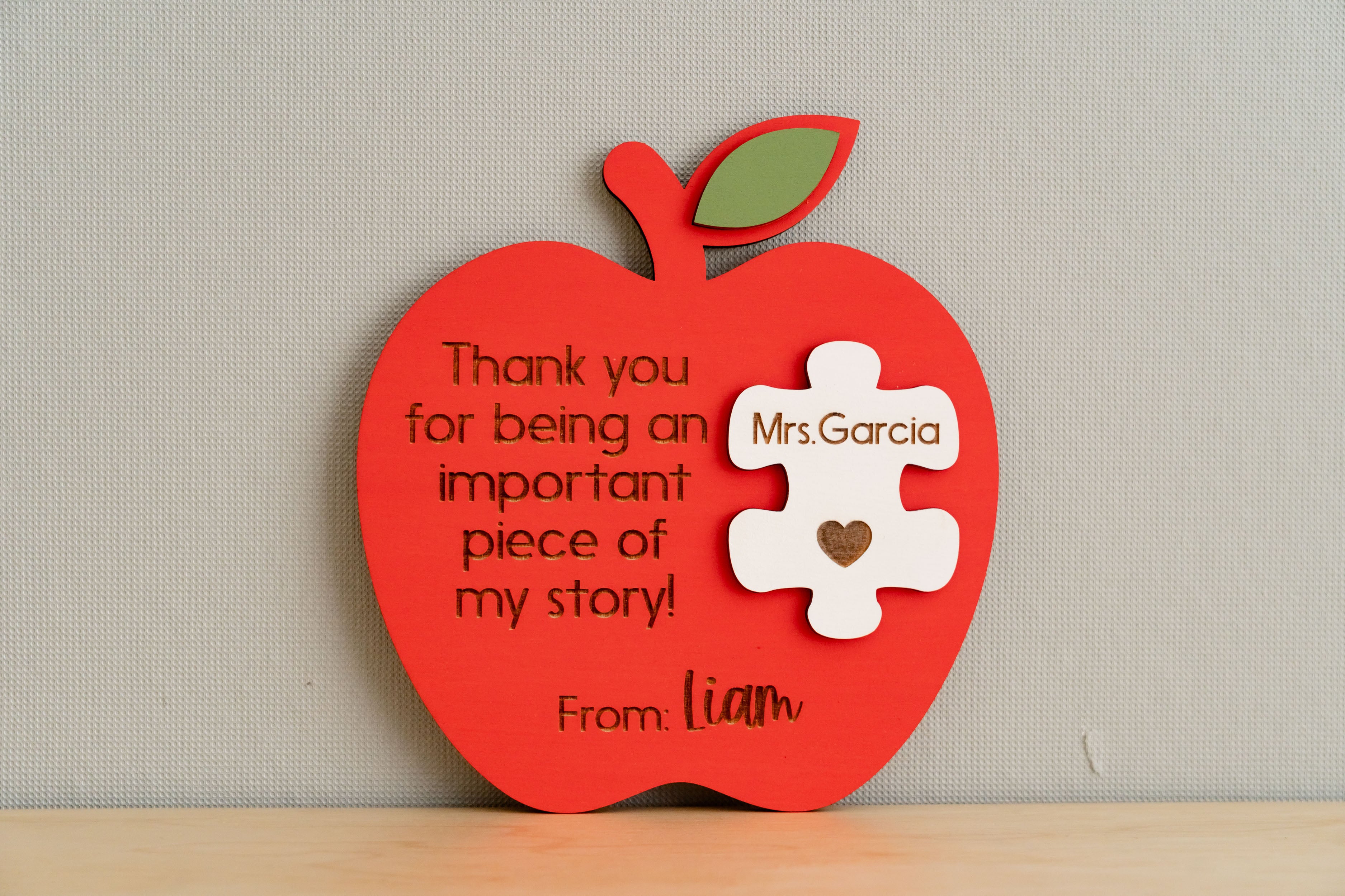 Handcrafted Personalized Wooden Teacher's Apple Desk Ornament