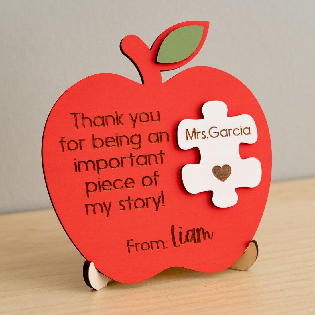 Handcrafted Personalized Wooden Teacher's Apple Desk Ornament J88