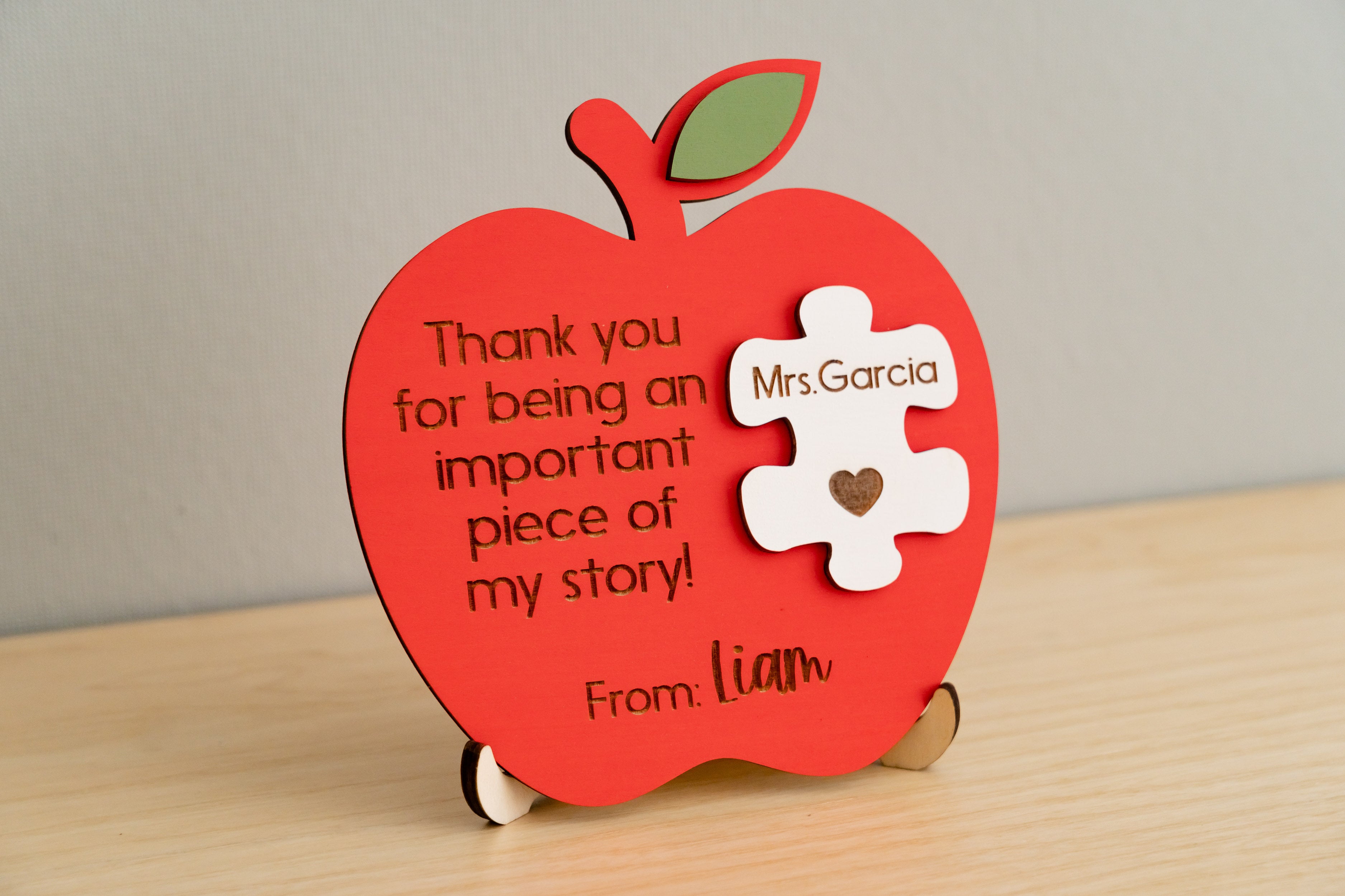 Handcrafted Personalized Wooden Teacher's Apple Desk Ornament