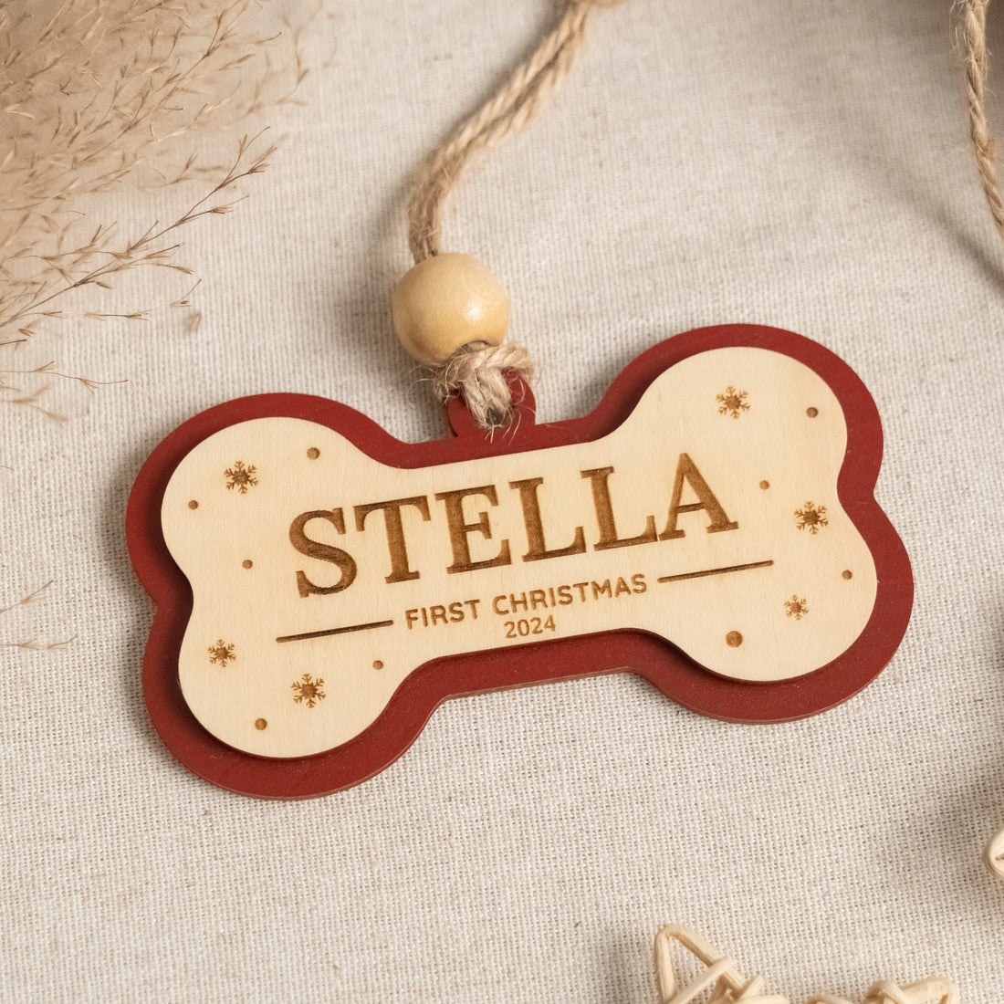 Personalized Wooden Dog Bone Christmas Ornament for Dog Christmas Tree Ornaments and Custom Pet Ornament M49