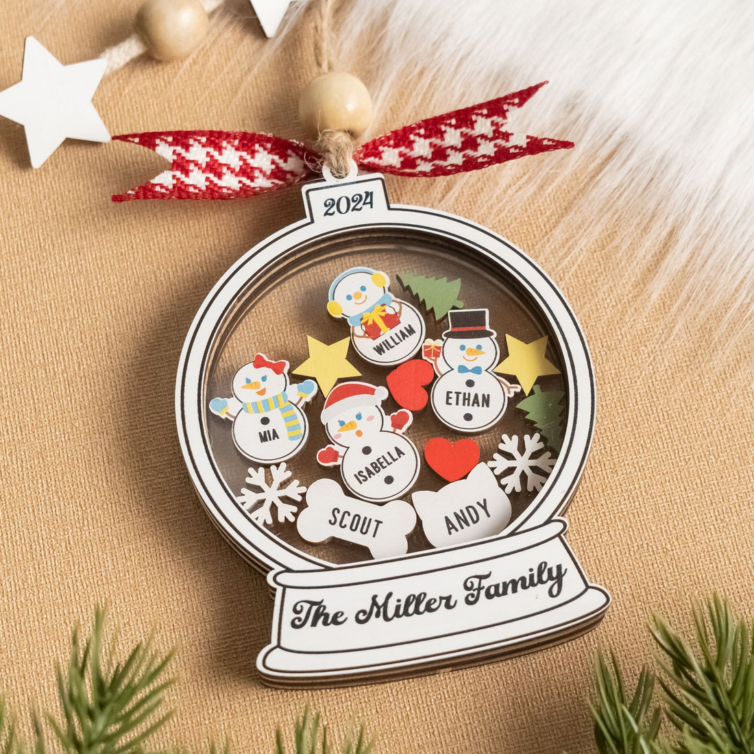 Personalized Shaker Family Christmas Ornament Wood for Tree Decor and Family Keepsakes R75