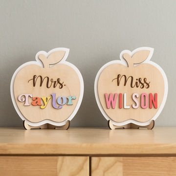 Custom Wooden Teacher's Desk Apple Nameplate J93