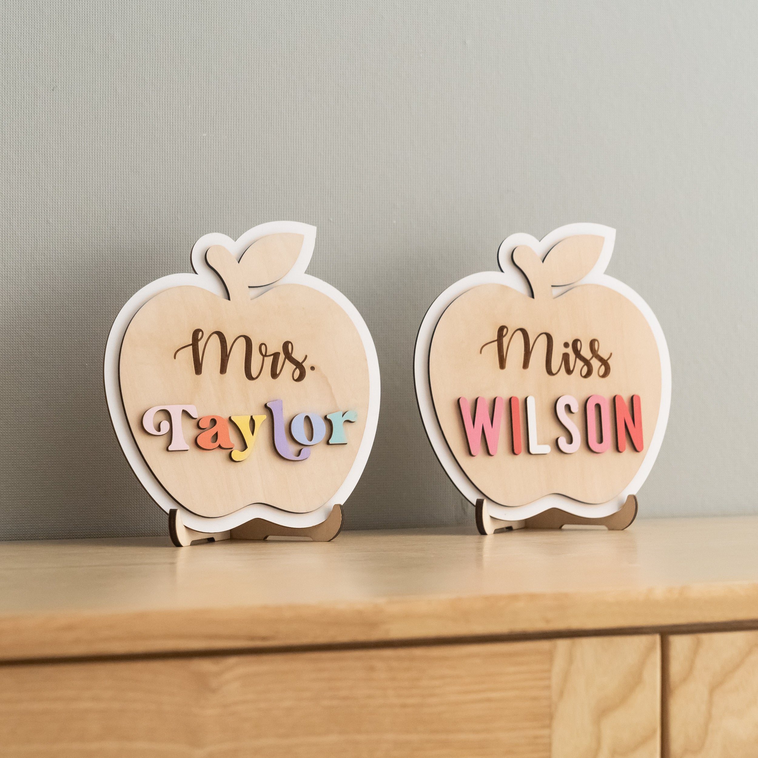 Custom Wooden Teacher's Desk Apple Nameplate J93