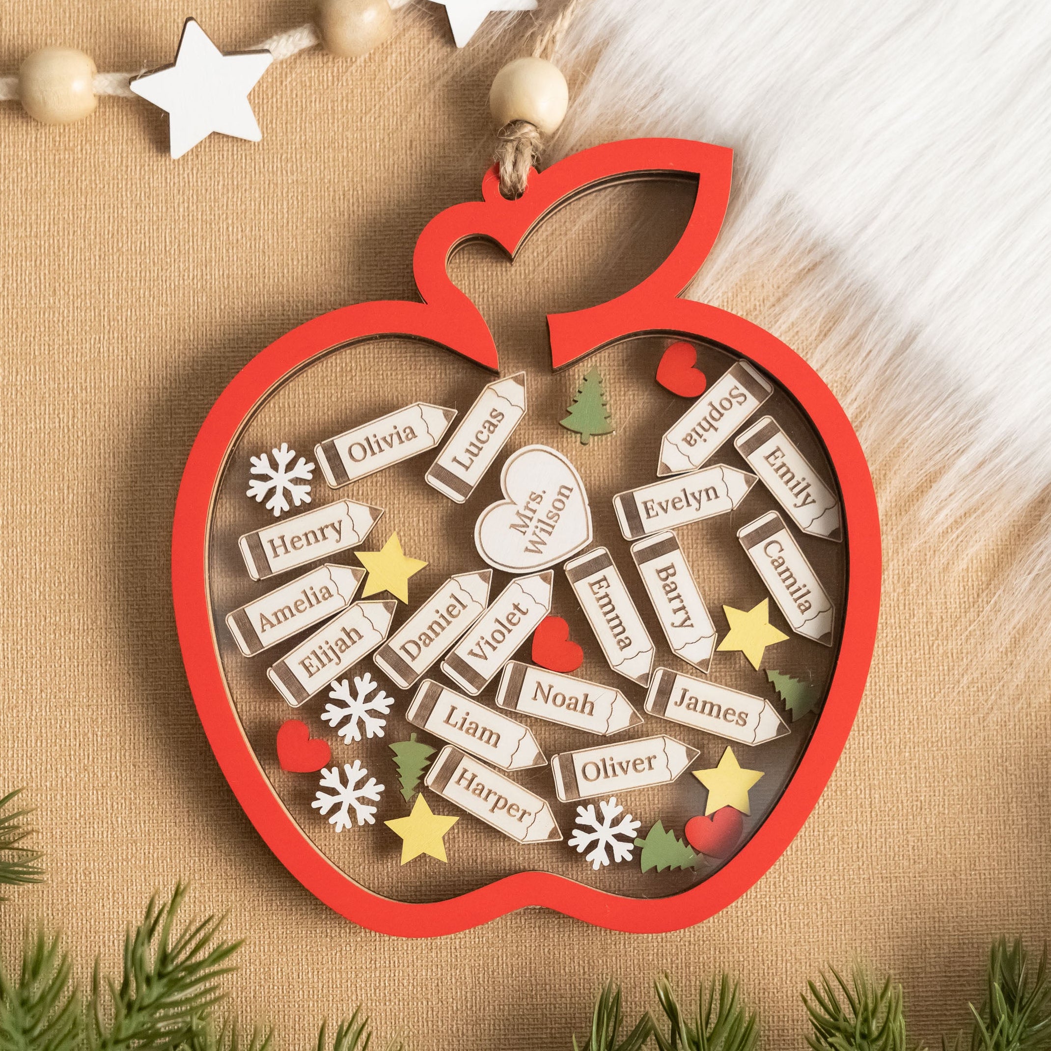 Personalized Apple Shape Classroom Ornament Wood for Teachers R88