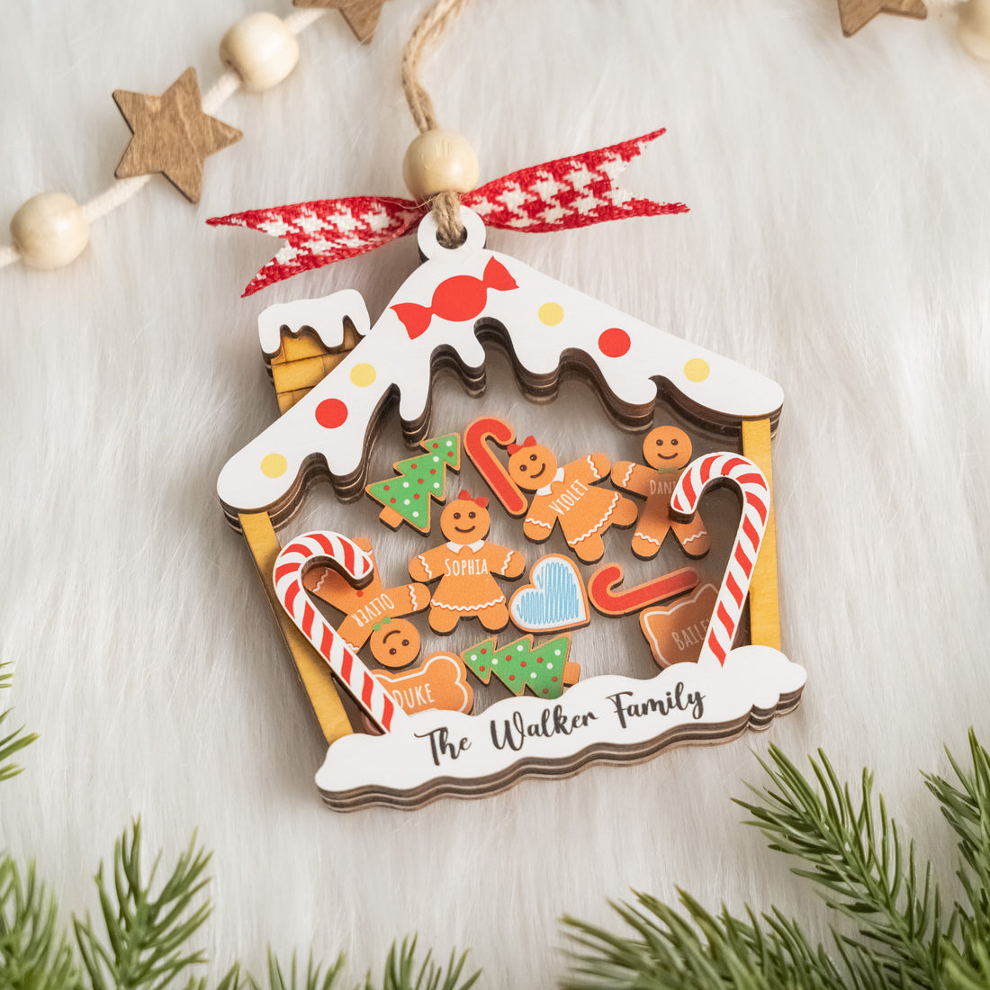 Gingerbread Family Christmas Shaker Ornament Wood Acrylic for Family Christmas Ornament O51