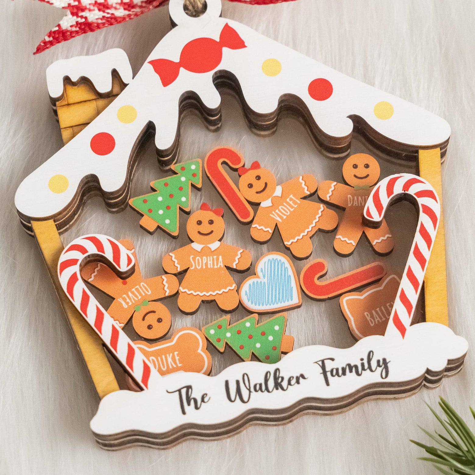 Gingerbread Family Christmas Shaker Ornament Wood Acrylic for Family Christmas Ornament O51