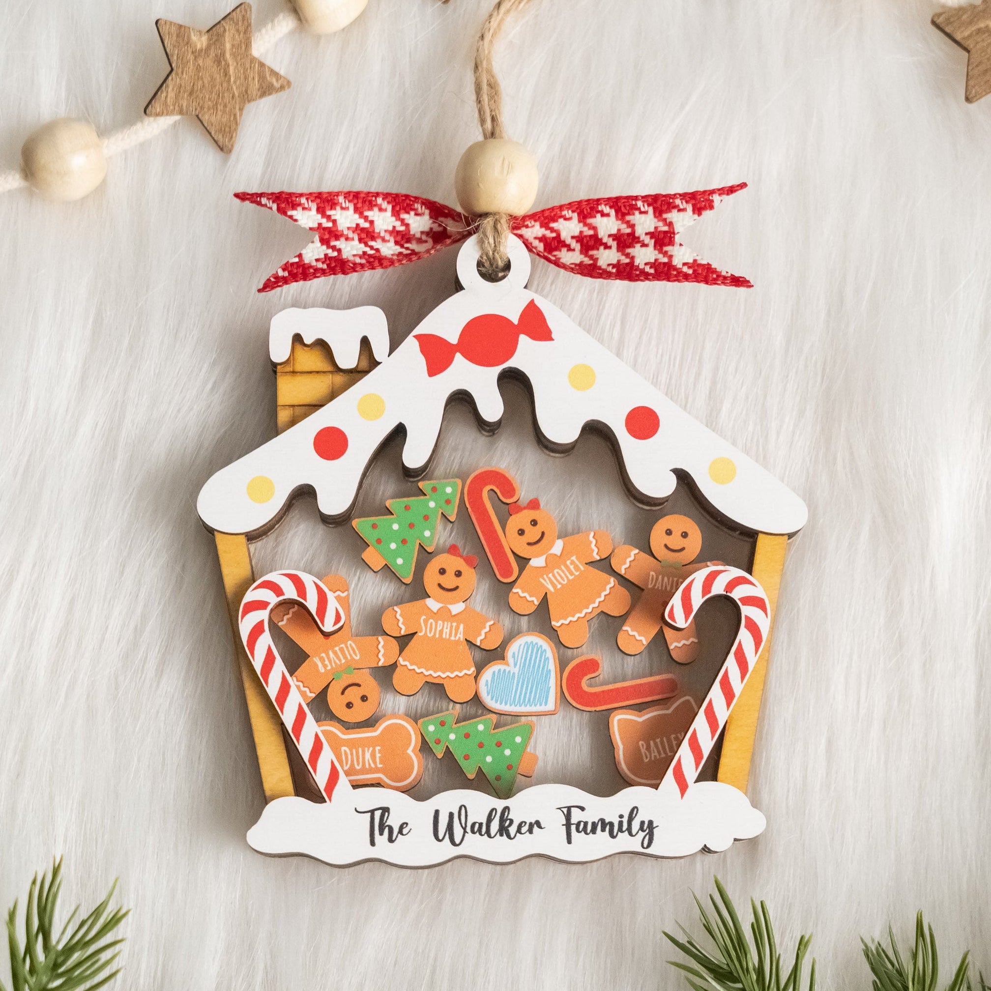 Gingerbread Family Christmas Shaker Ornament Wood Acrylic for Family Christmas Ornament O51