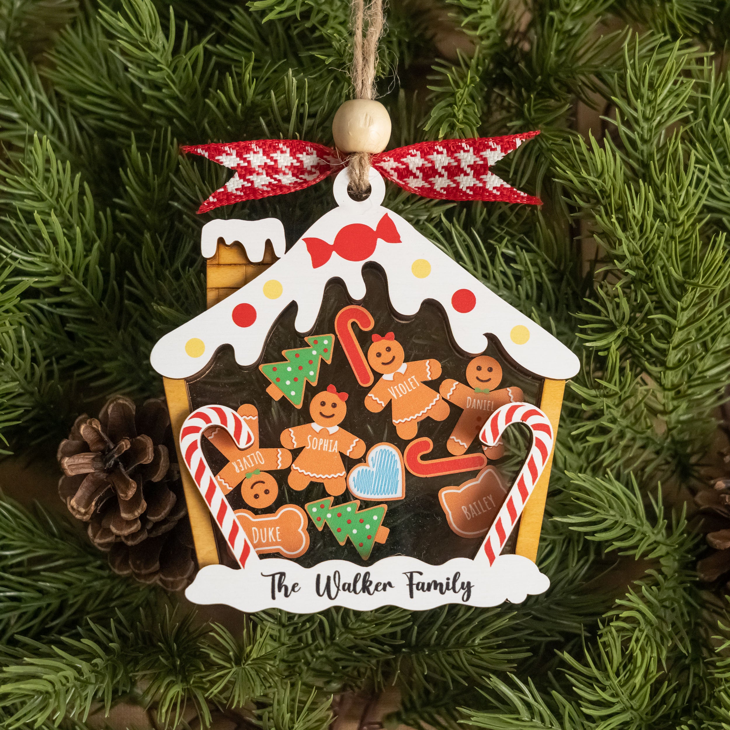 Gingerbread Family Christmas Shaker Ornament Wood Acrylic for Family Christmas Ornament O51
