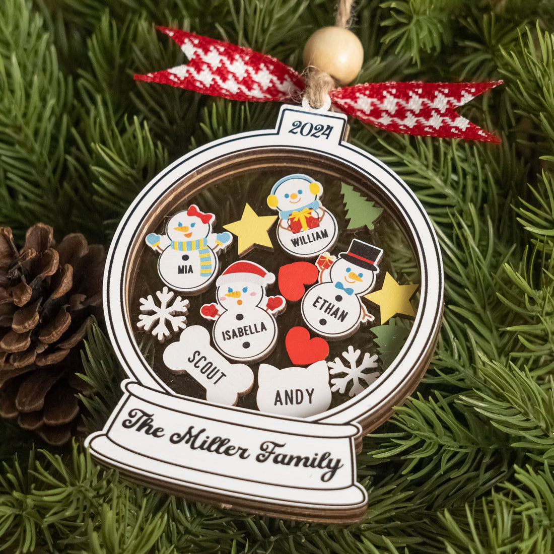 Personalized Shaker Family Christmas Ornament Wood for Family Christmas Gifts and Wooden Ornaments R75