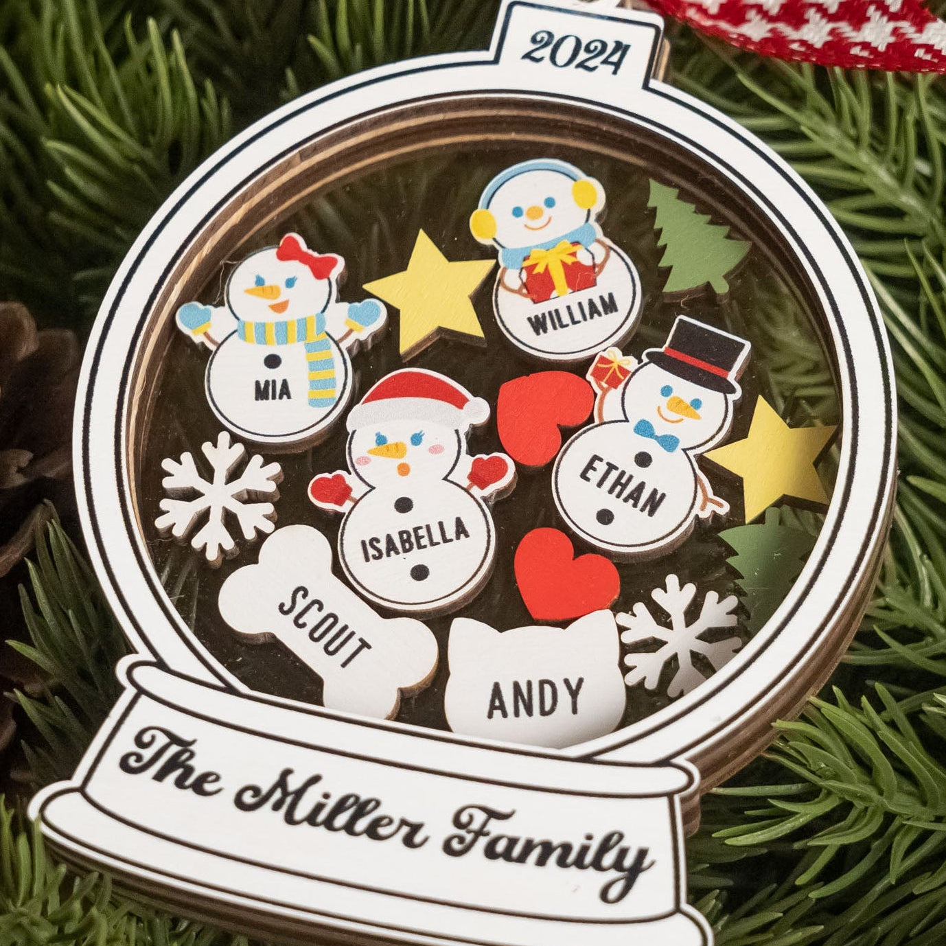 Personalized Shaker Family Christmas Ornament Wood for Family Christmas Gifts and Wooden Ornaments R75