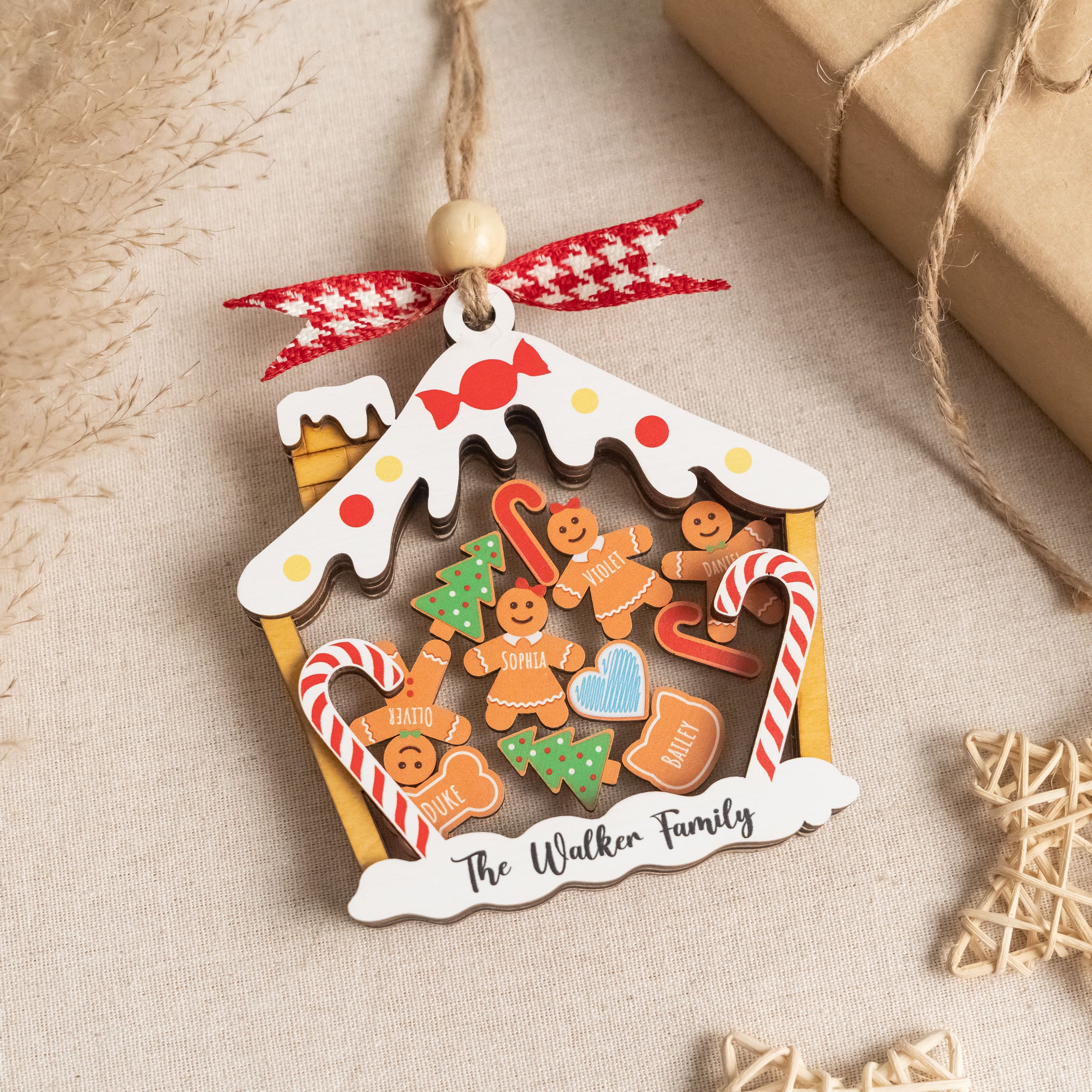 Gingerbread Family Christmas Shaker Ornament Wood Acrylic for Family Christmas Ornament O51