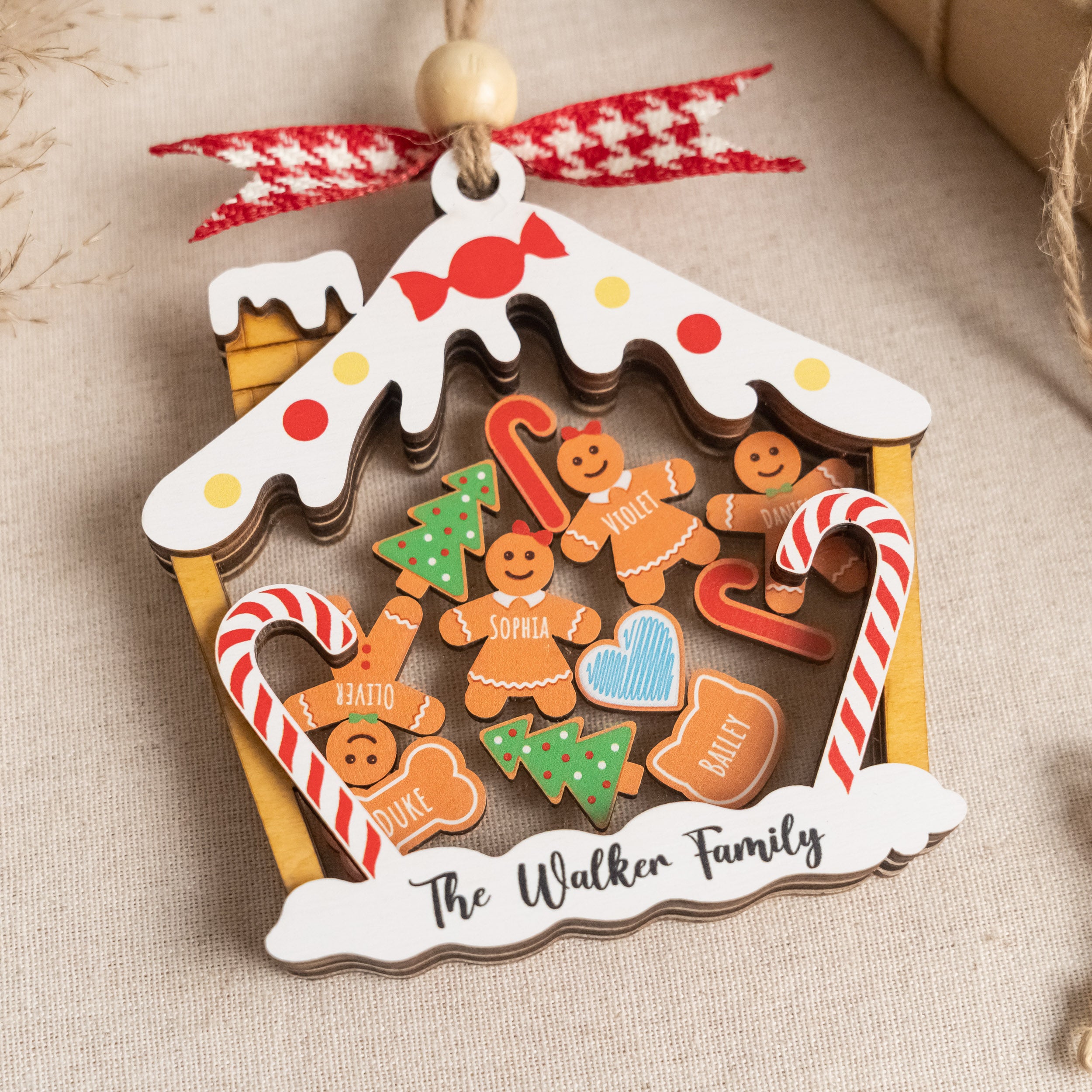 Gingerbread Family Christmas Shaker Ornament Wood and Acrylic for Family Christmas Ornament and Shaker Christmas Ornament O51