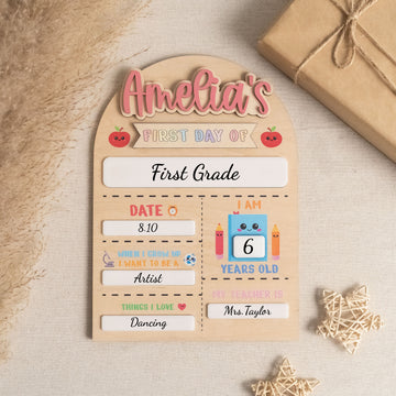 Personalized First Day of School Sign Wood for Kindergarten Kids Y89