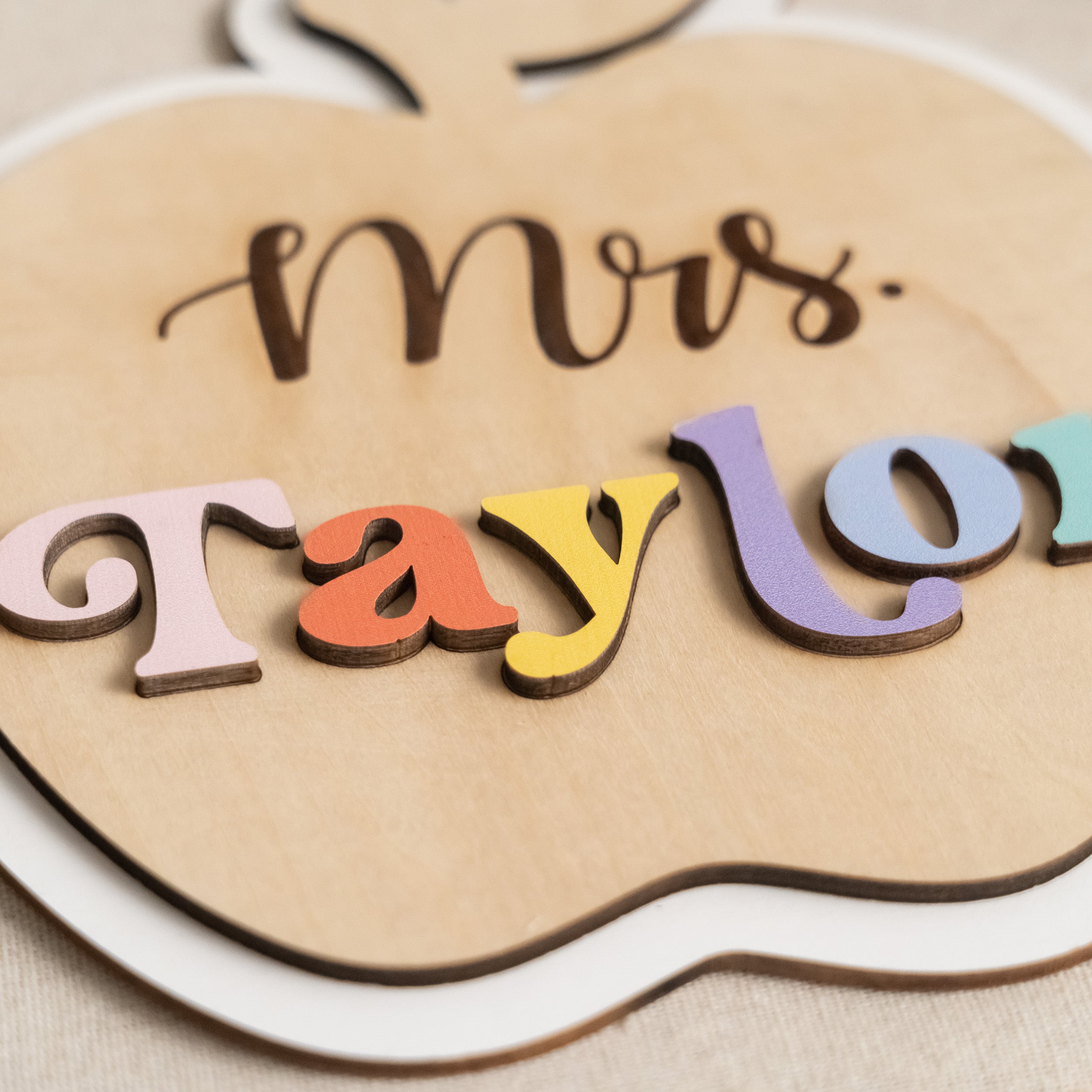 Custom Wooden Teacher's Desk Apple Nameplate J93