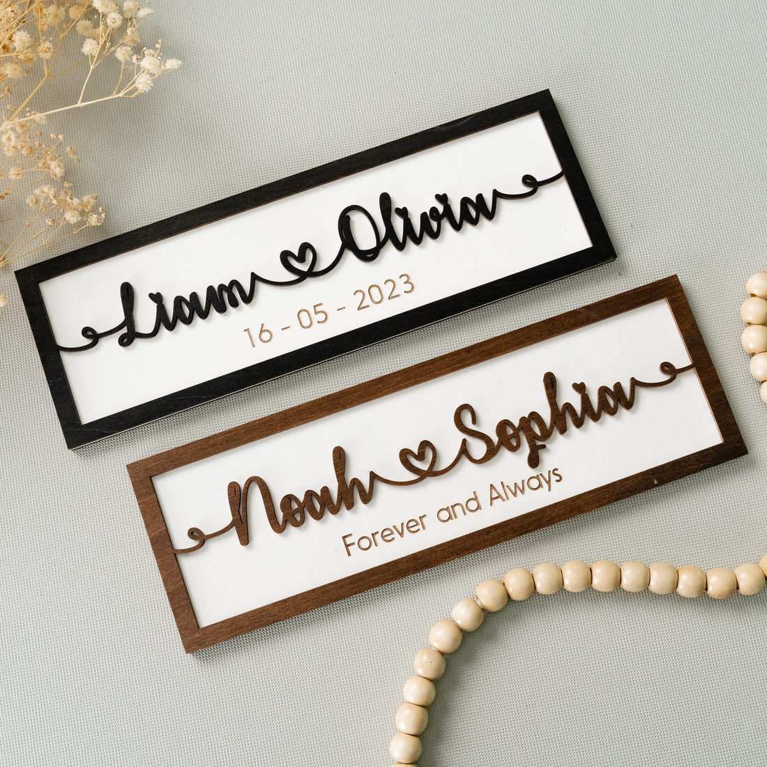 Custom Couple Name Wooden Sign Personalized Couple Wall Sign and Engraved Wood Name Plaque for Romantic Anniversary Gift E32