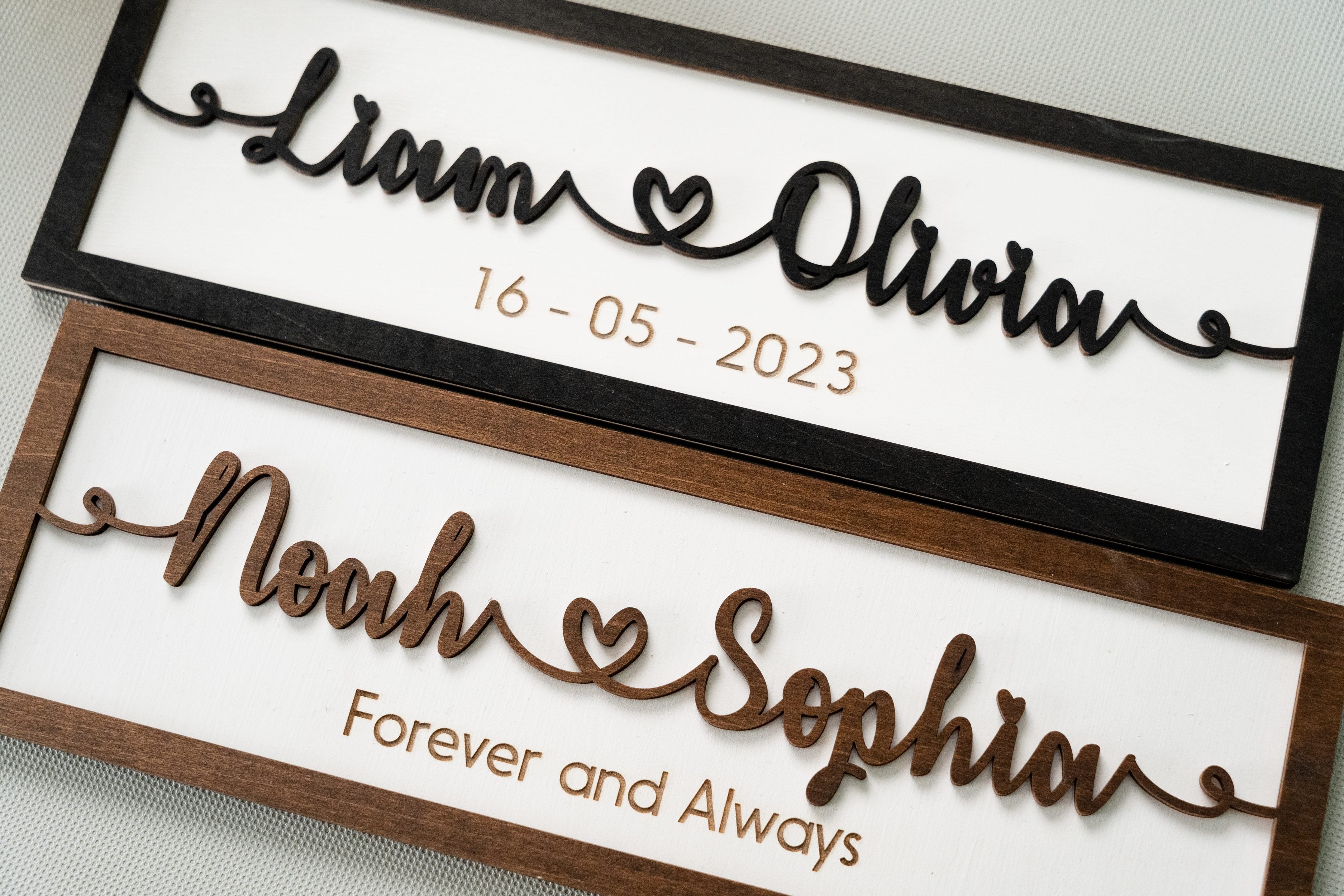 Custom Couple Name Wooden Sign Personalized Couple Wall Sign and Engraved Wood Name Plaque for Romantic Anniversary Gift E32