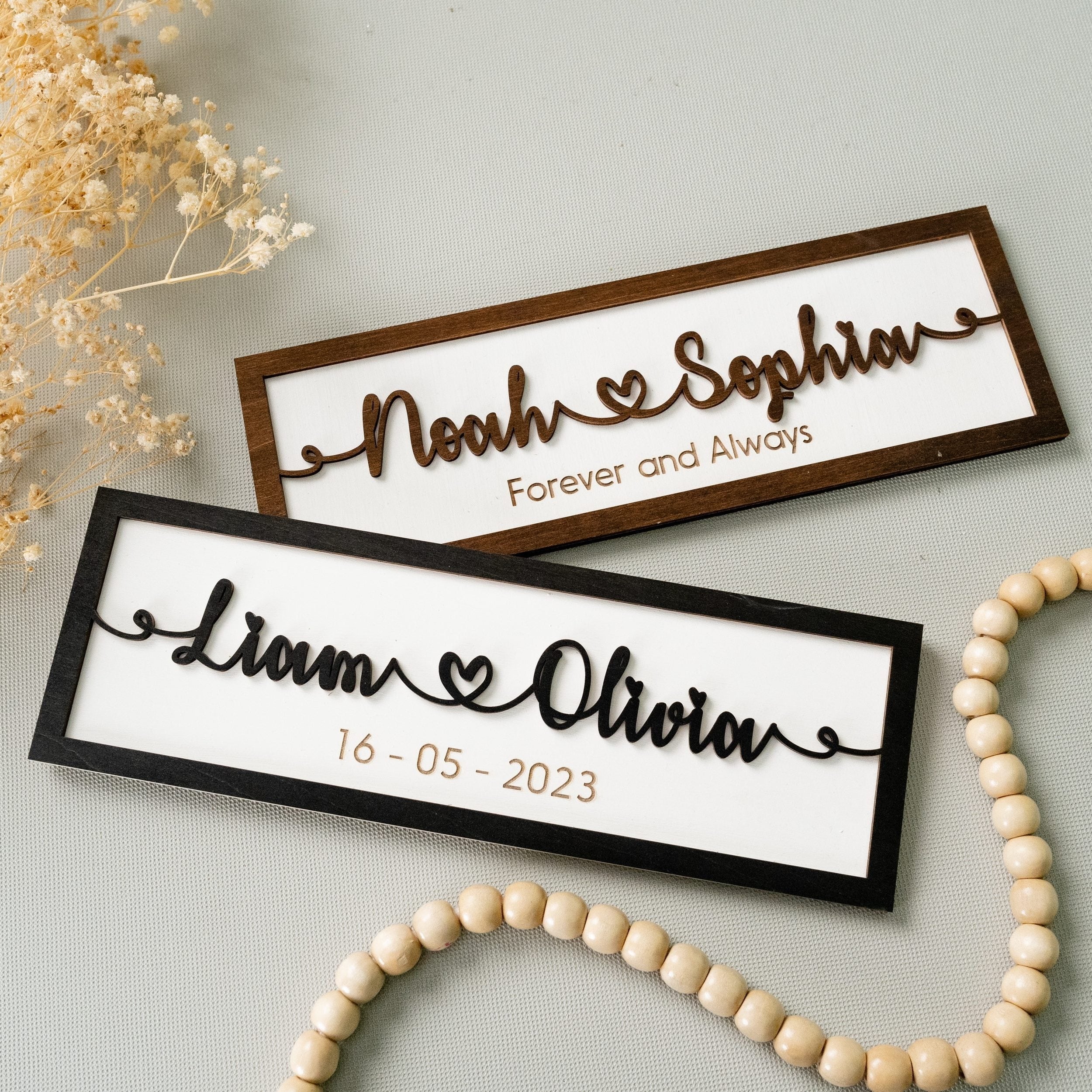 Custom Couple Name Wooden Sign Personalized Couple Wall Sign and Engraved Wood Name Plaque for Romantic Anniversary Gift E32