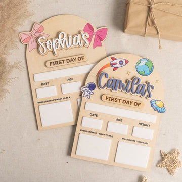 Personalized First Day of School Sign Wood for Kids and Reusable School Photo Board Y91