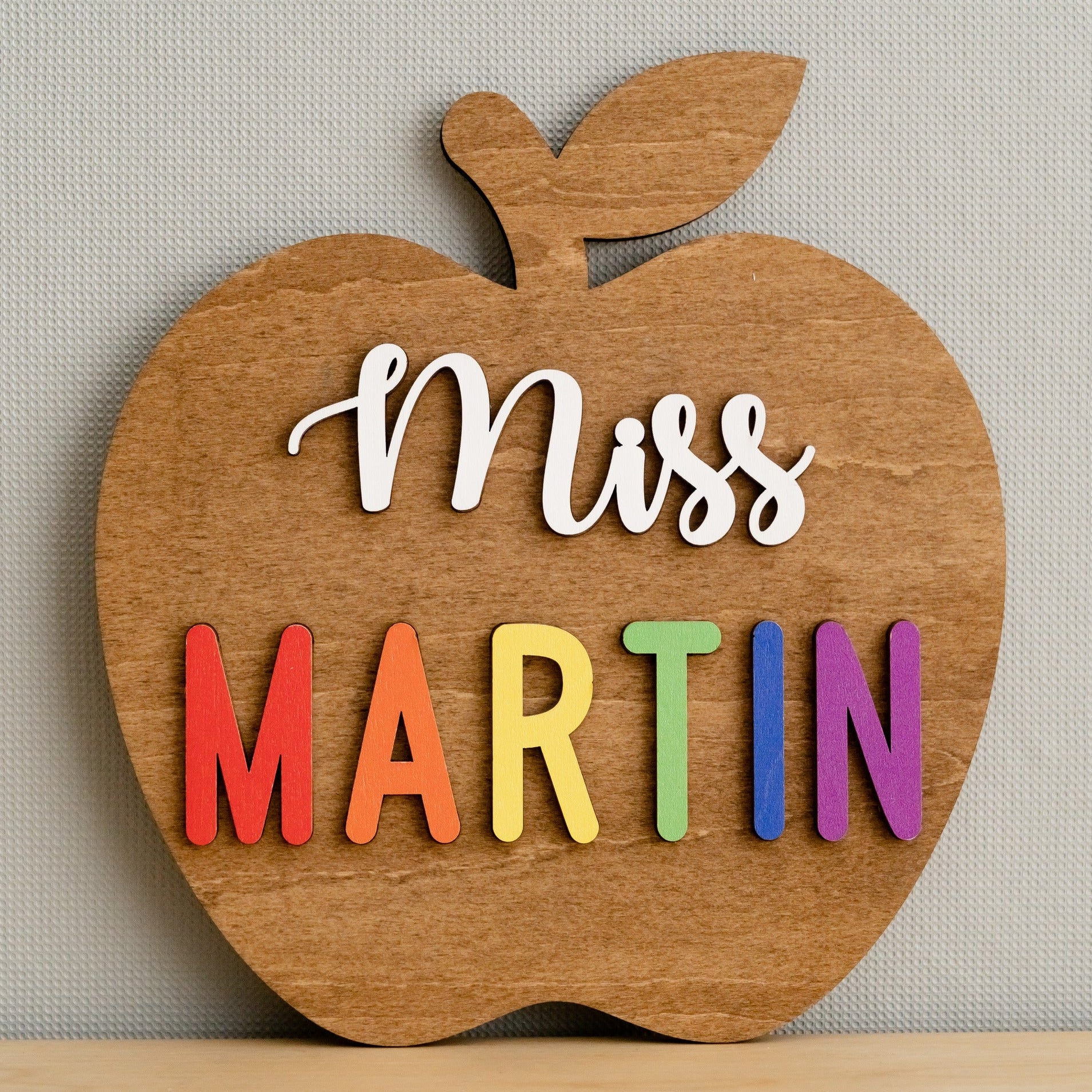 Personalized Wooden Teacher's Apple Sign for Teacher Gifts and Desk Decor J94