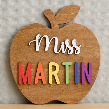 Personalized Wooden Teacher's Apple Sign for Teacher Gifts and Desk Decor J94