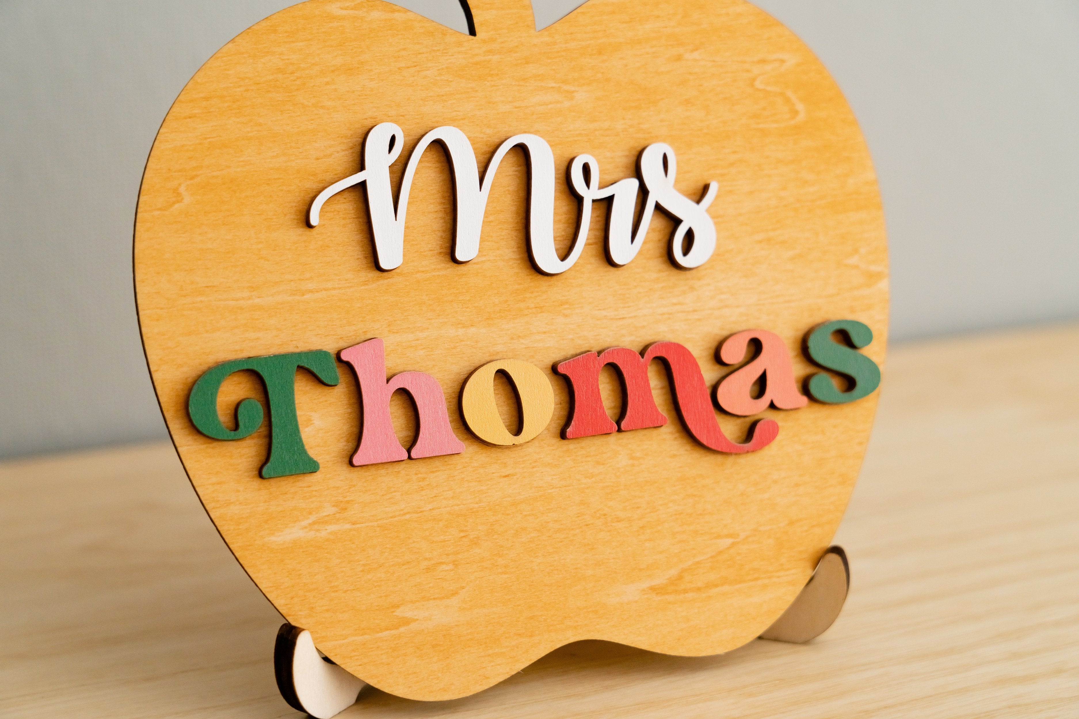 Personalized Wooden Teacher's Apple Sign For Desk Ornament