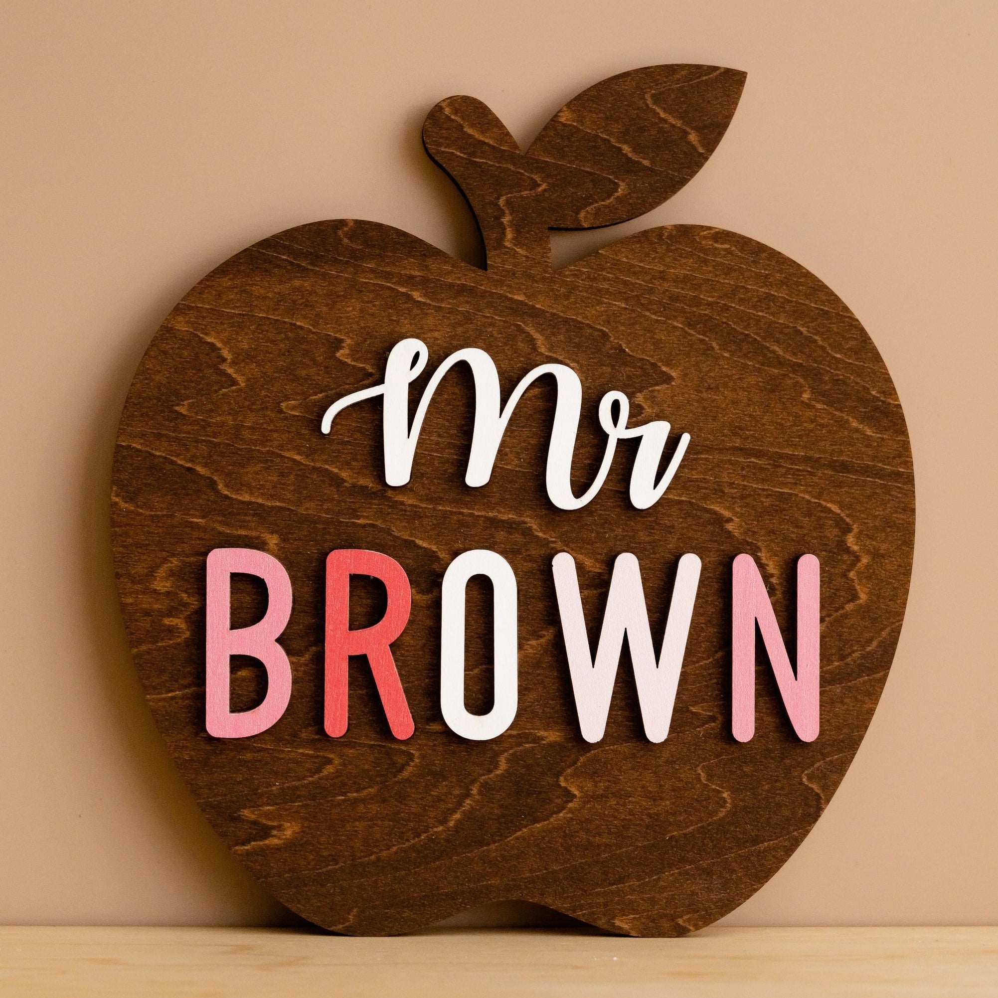 Rustic Wooden Apple Desk Ornament for Personalized Teacher's Gift J94