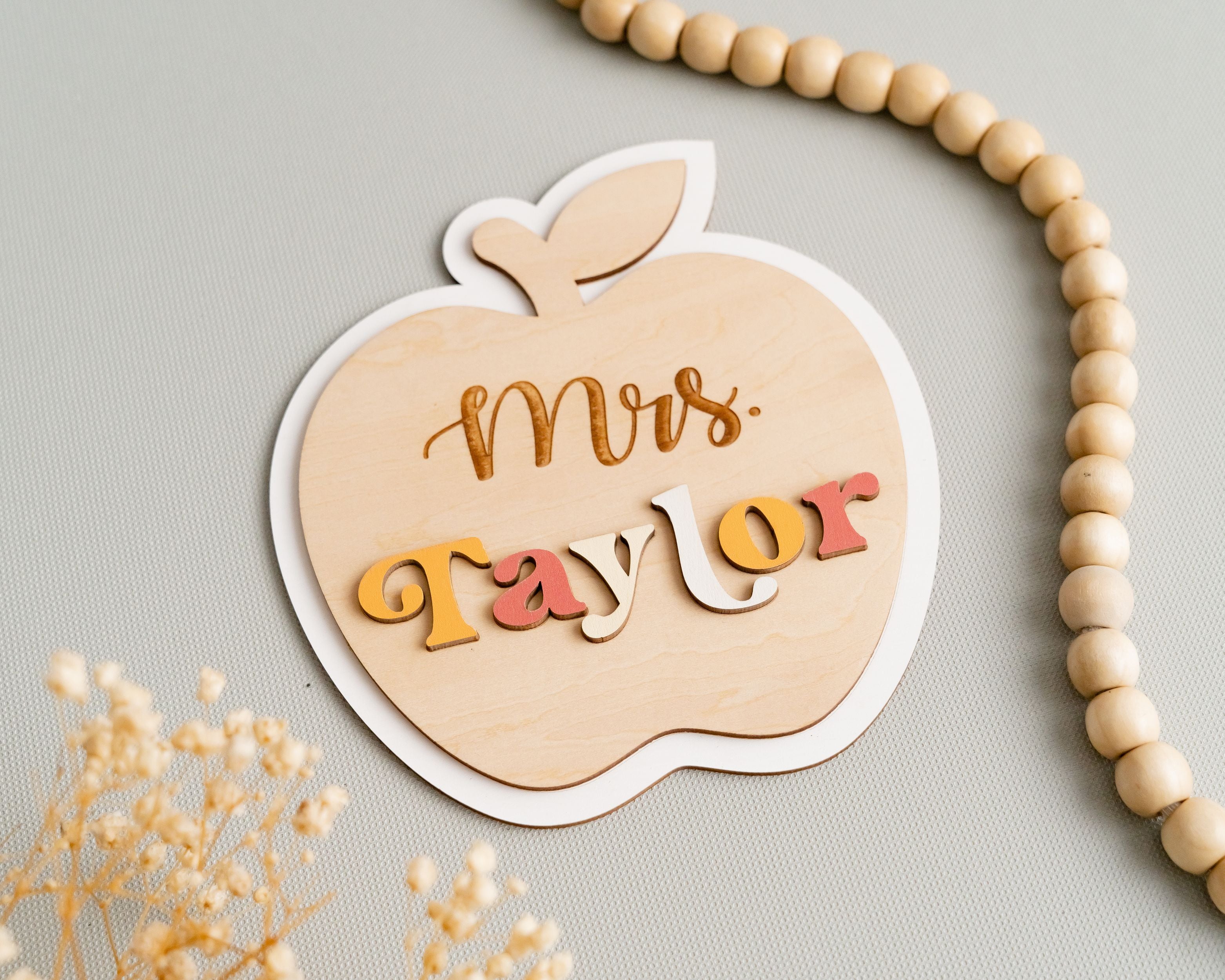 Customizable Wooden Teacher's Apple Desk Ornament