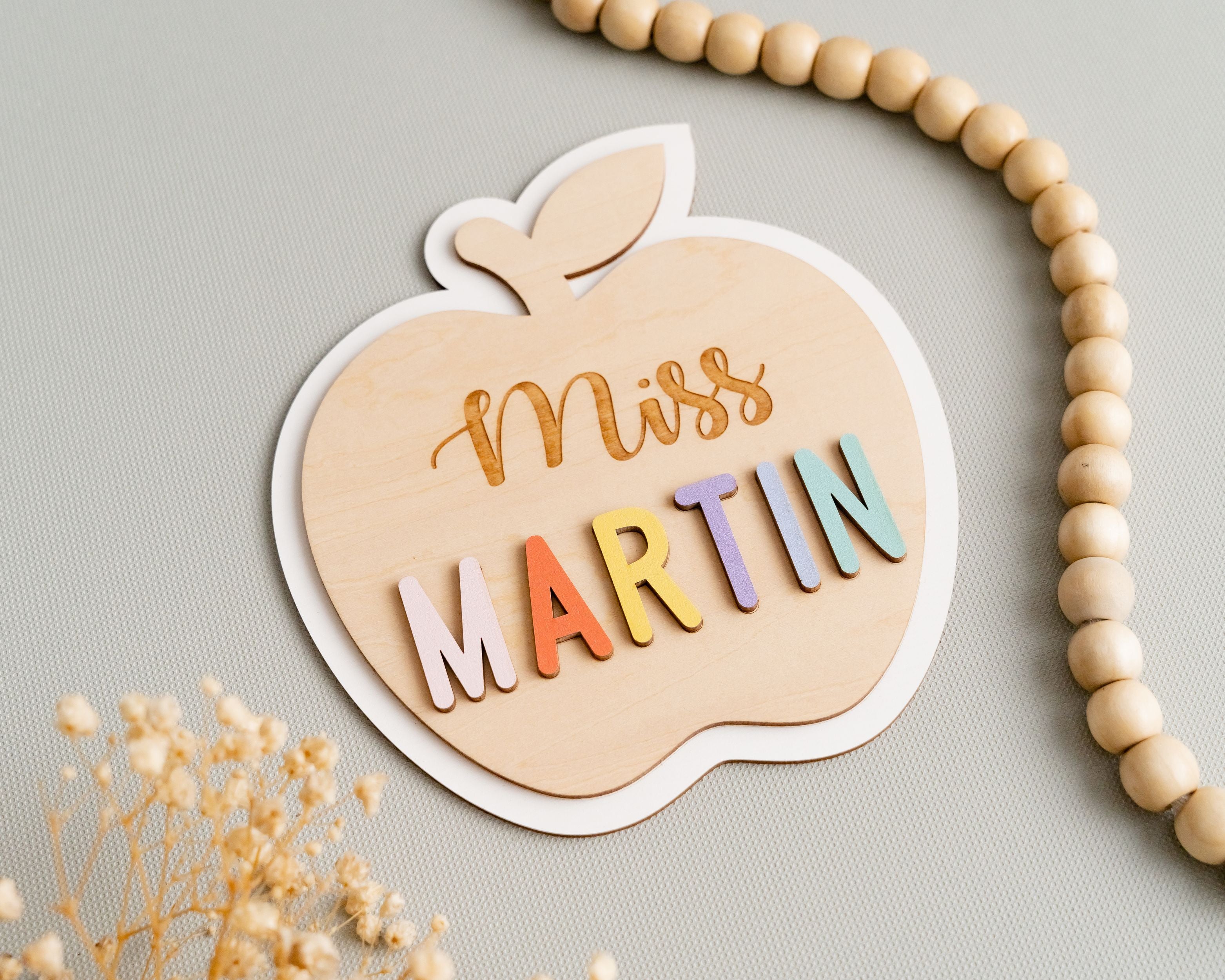 Customizable Wooden Teacher's Apple Desk Ornament