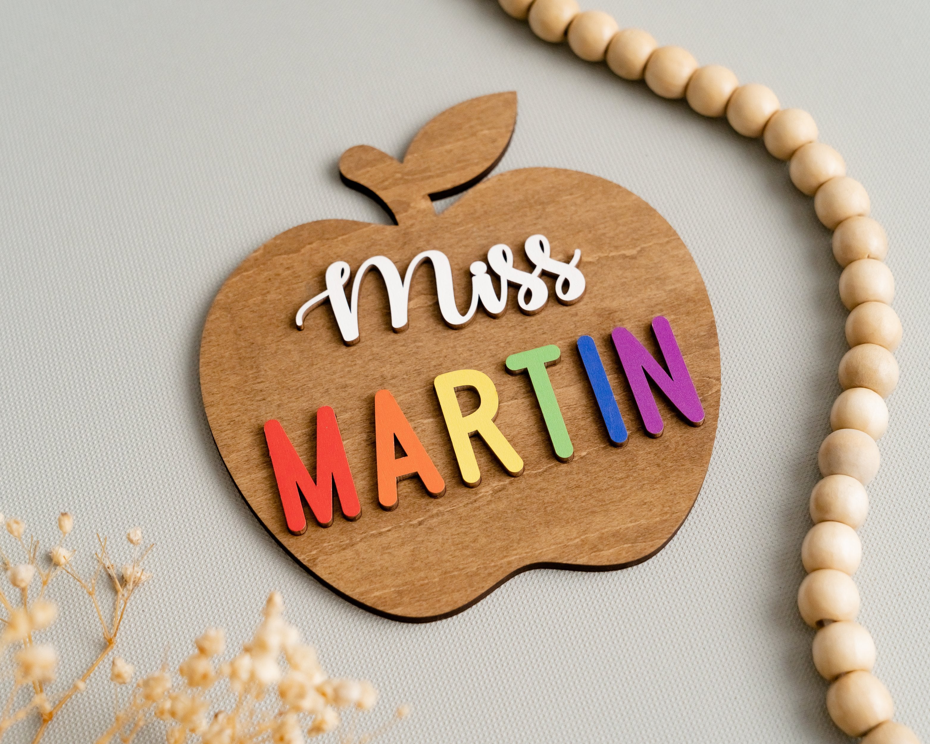 Personalized Wooden Teacher's Apple Sign For Desk Ornament