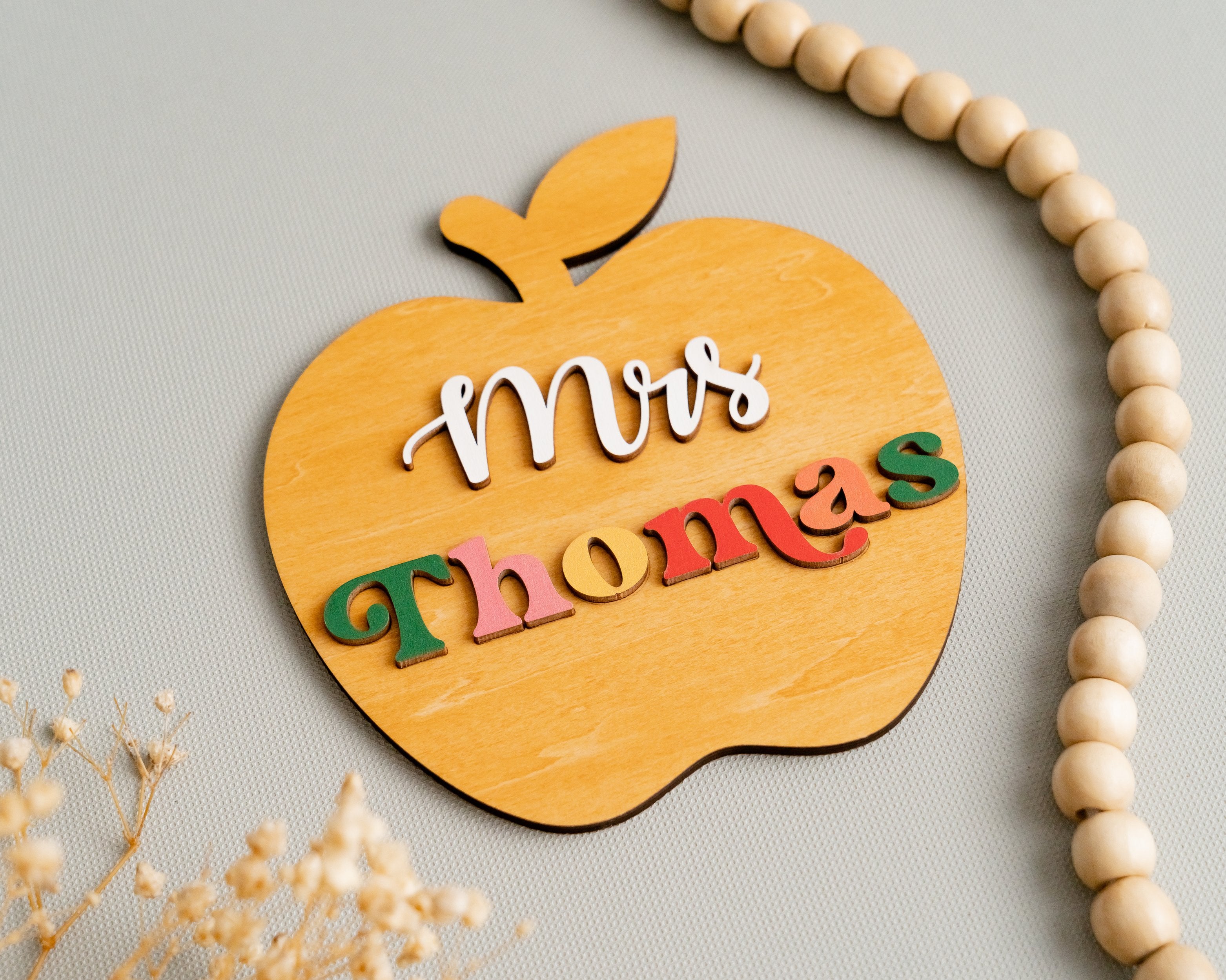 Personalized Wooden Teacher's Apple Sign For Desk Ornament