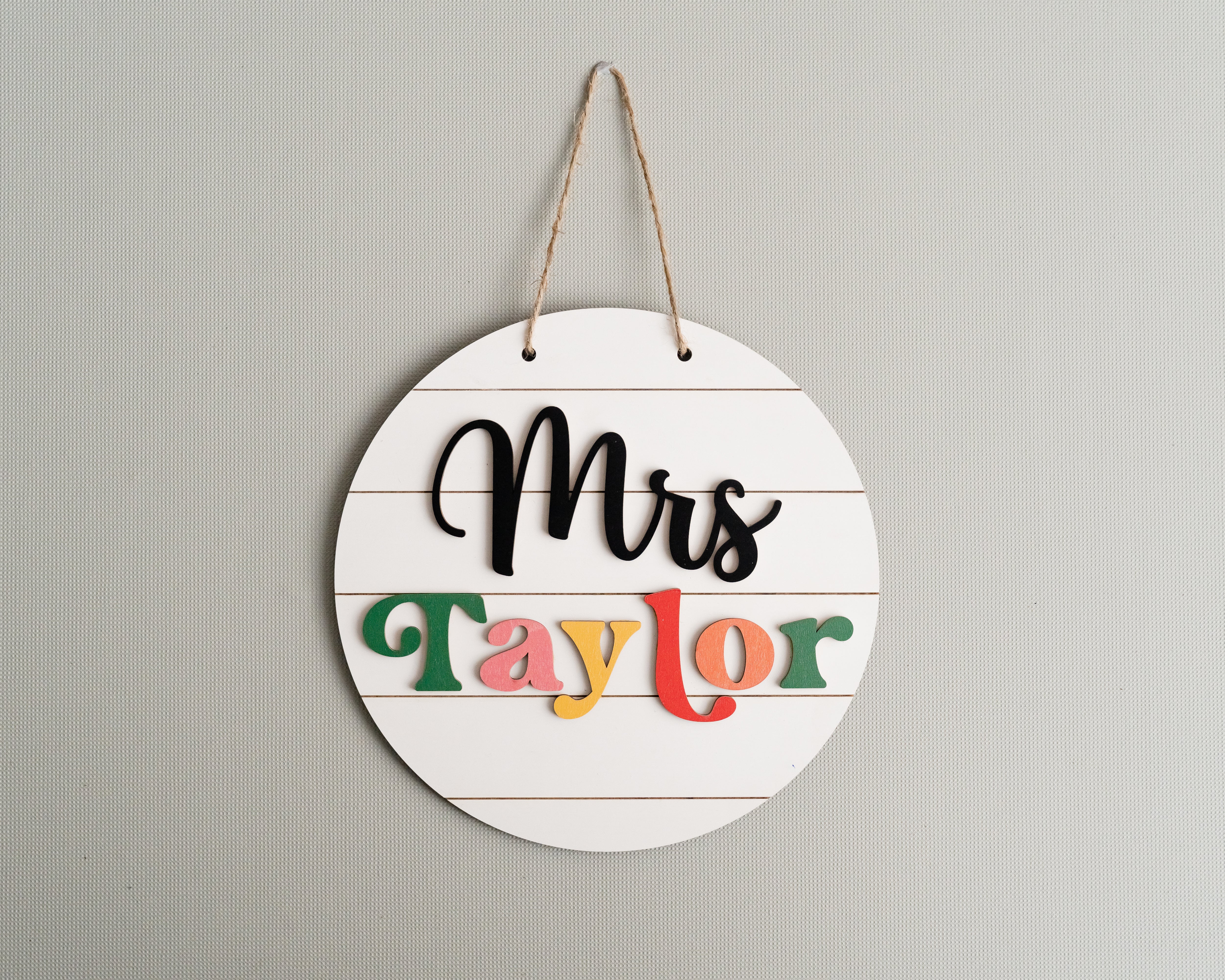 Personalized Wooden Teacher's Name Hanging Sign for Boho, Rustic, and Minimalist Decor