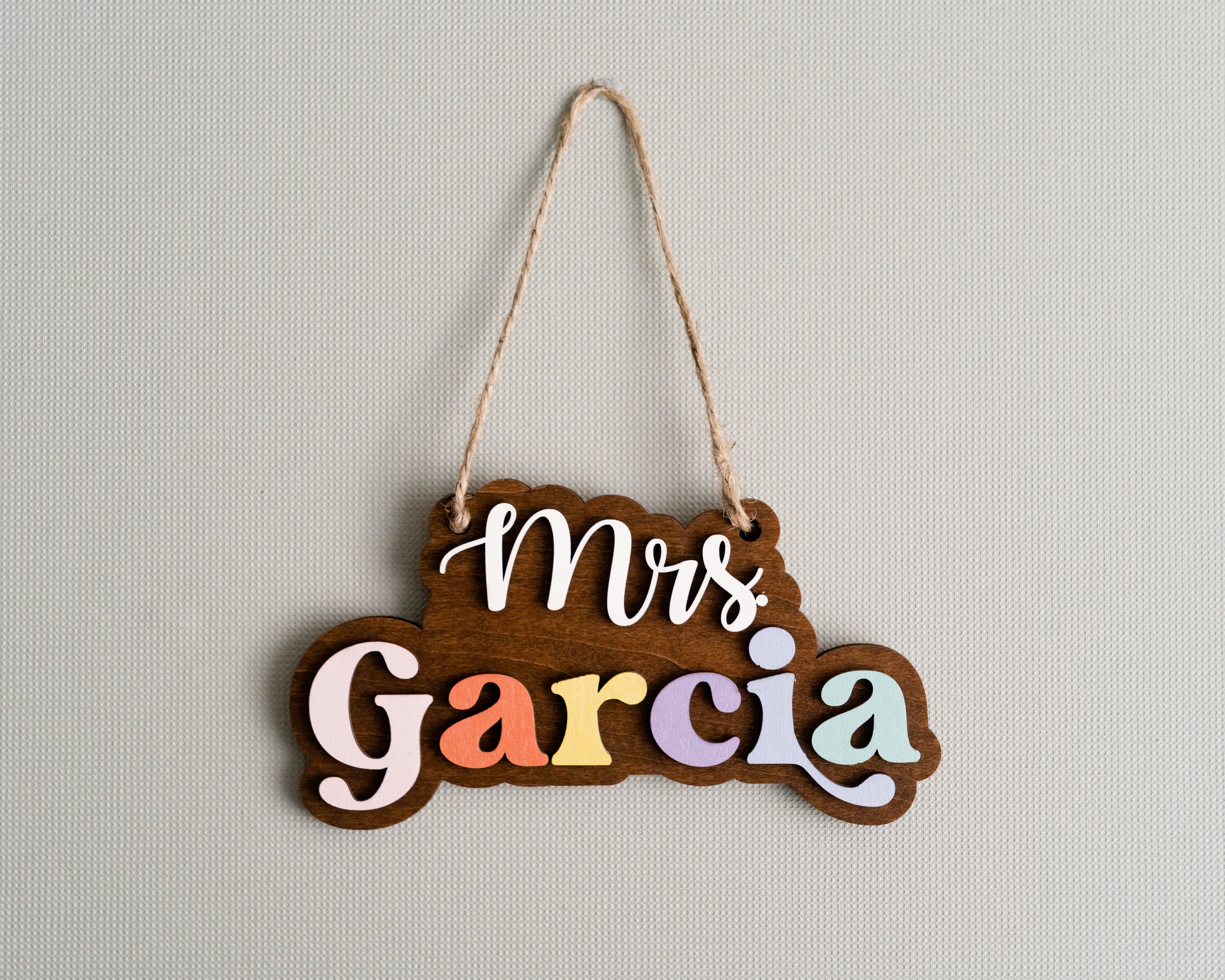 Personalized Wooden Teacher's Name Hanging Sign For Boho Rustic Wall Decor